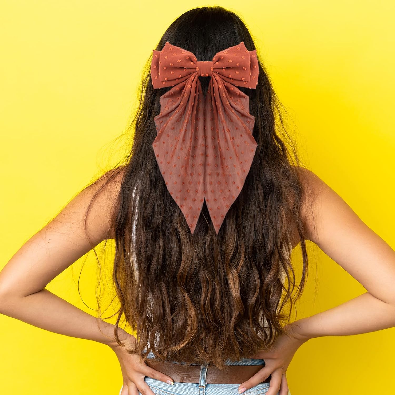 Ambesi 2 pinzas para el pelo con lazo grande, lazos de cola larga para mujeres y niñas, pasador de pelo con lazo negro y rojo, lazo suave,