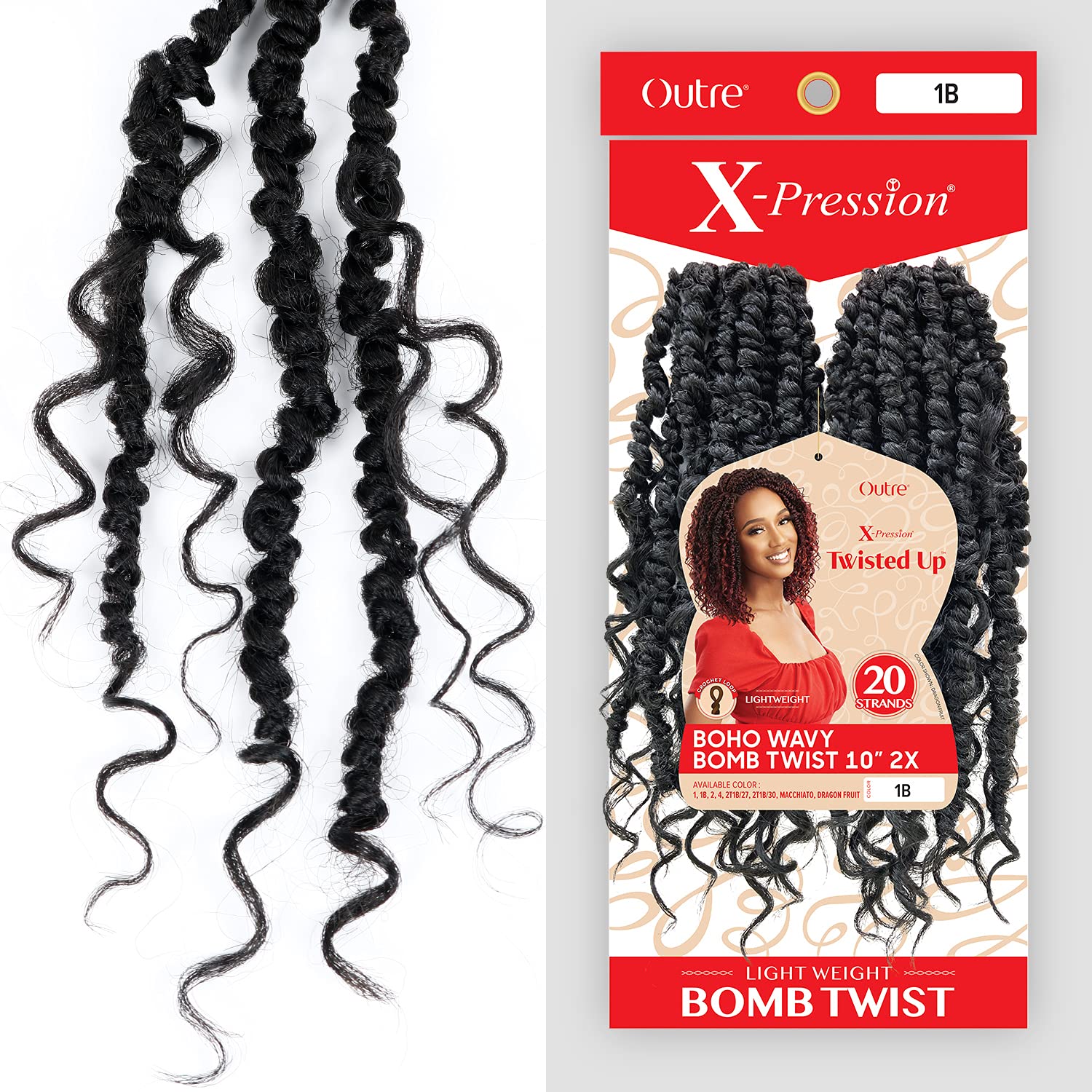 Outre Trenzas de ganchillo X-Pression Twisted Up 2X Boho Ondulado Bomb Twist 10″ (1 paquete, 2)