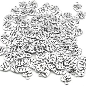 100 dijes en forma de corazón, etiquetas de metal hechas a mano, hechas con etiquetas de amor, tallado, manualidades, collares, pulseras, llavero, 100 dijes en forma de corazón, etiquetas de metal hechas a mano, hechas con etiquetas de amor, tallado, manualidades, collares, pulseras, llavero,