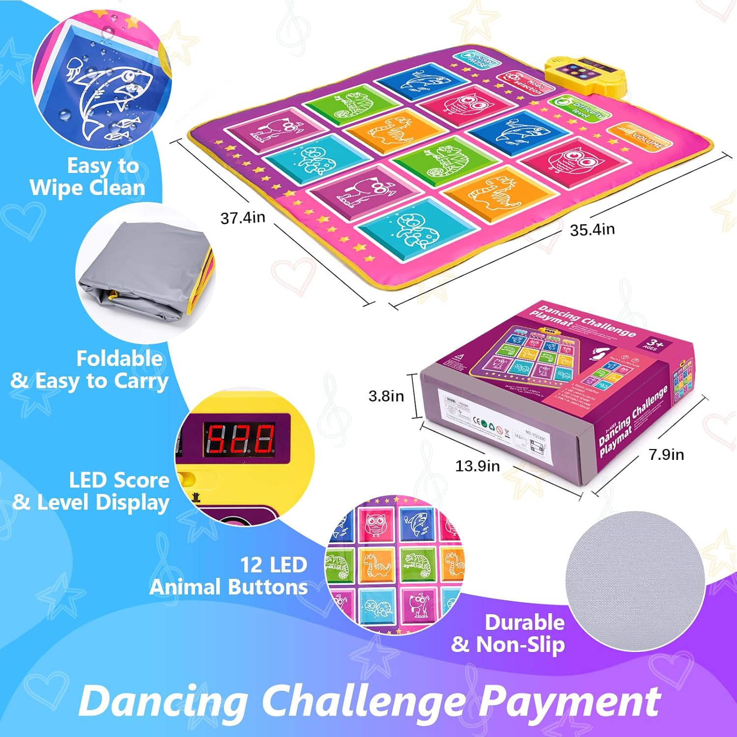 Juguetes de tapete de baile, regalo para niños y niñas de 3 a 12 años, tapete de baile de doble jugador, almohadilla electrónica con 12 botones