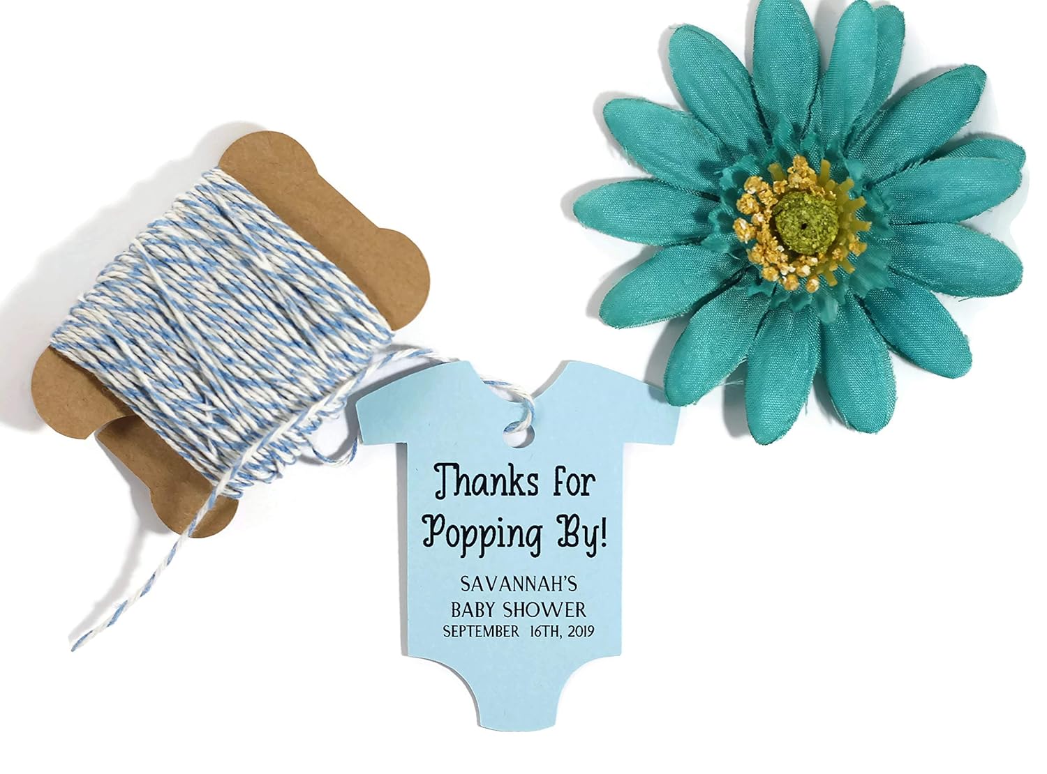 Personalized Baby Shower Tags in One Piece Shape – Thanks for Popping By – 15pc (Blue)