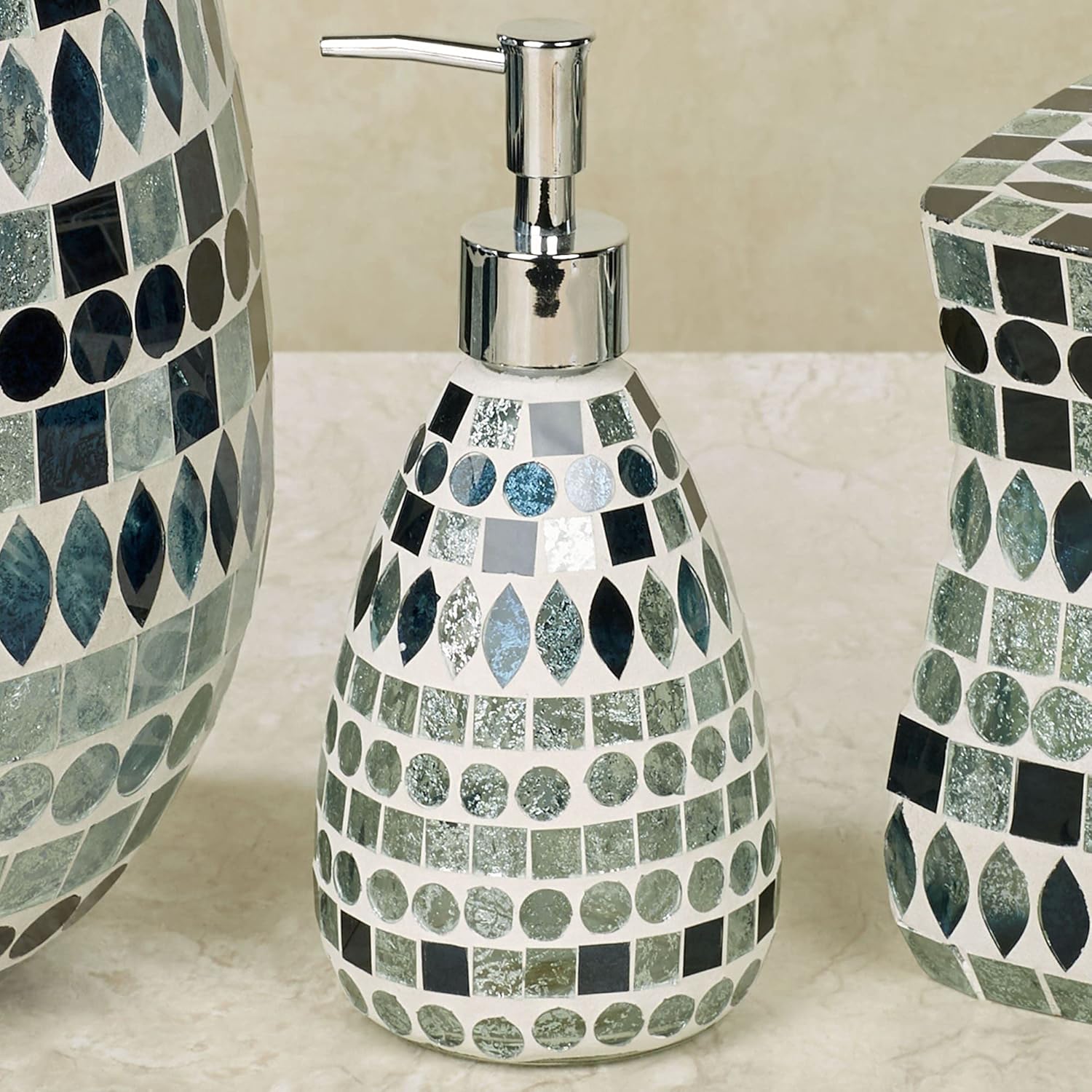 Mosaic Sea Collection – Dispensador de jabón de loción, multijoya, plateado, negro, estilo glamuroso, accesorios decorativos de baño, accesorio de