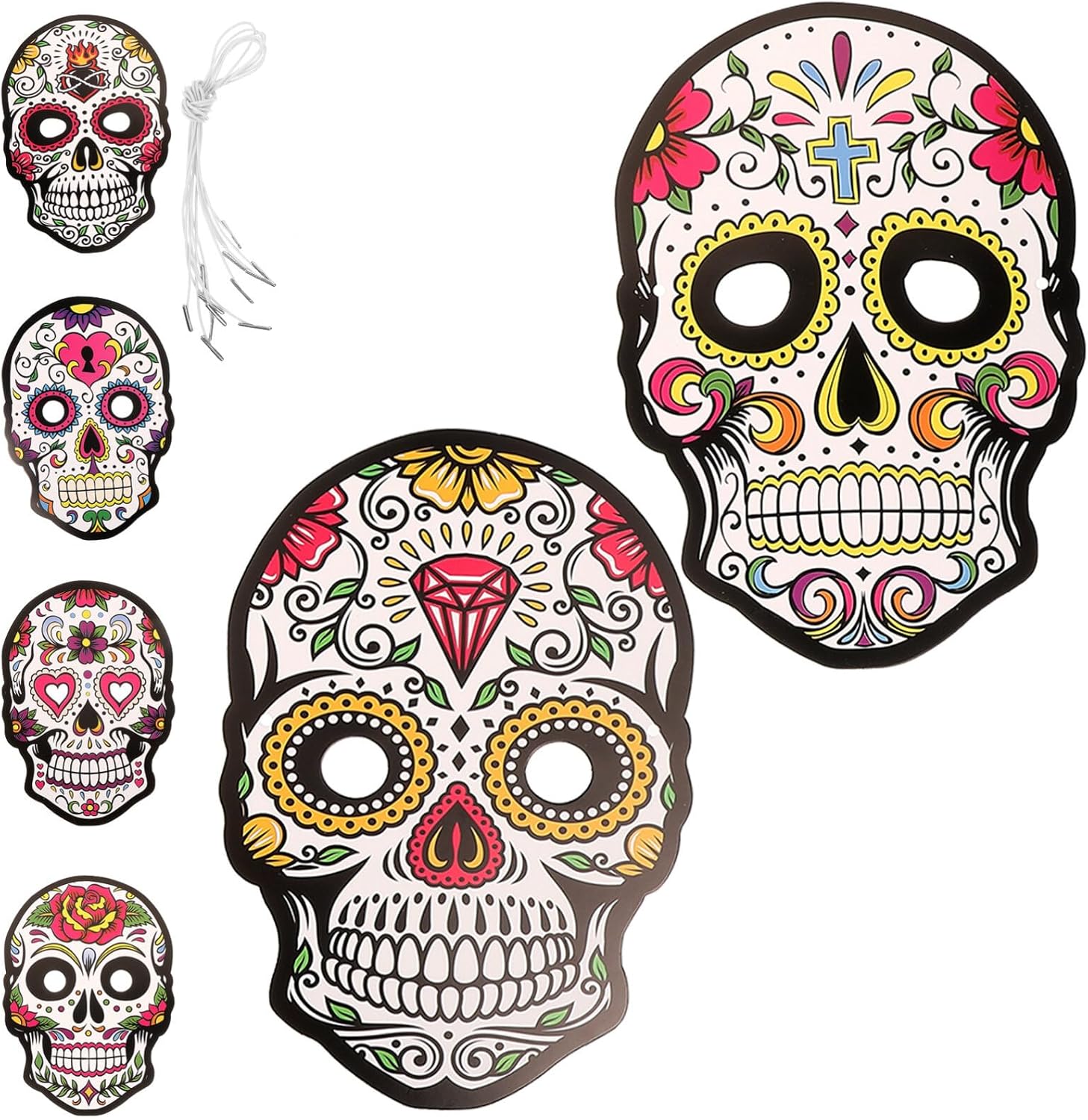 EXCEART 6 máscaras del Día de los Muertos, máscaras de papel de calavera, esqueletos, máscaras de cosplay, fiesta del Cinco de Mayo, sombreros para