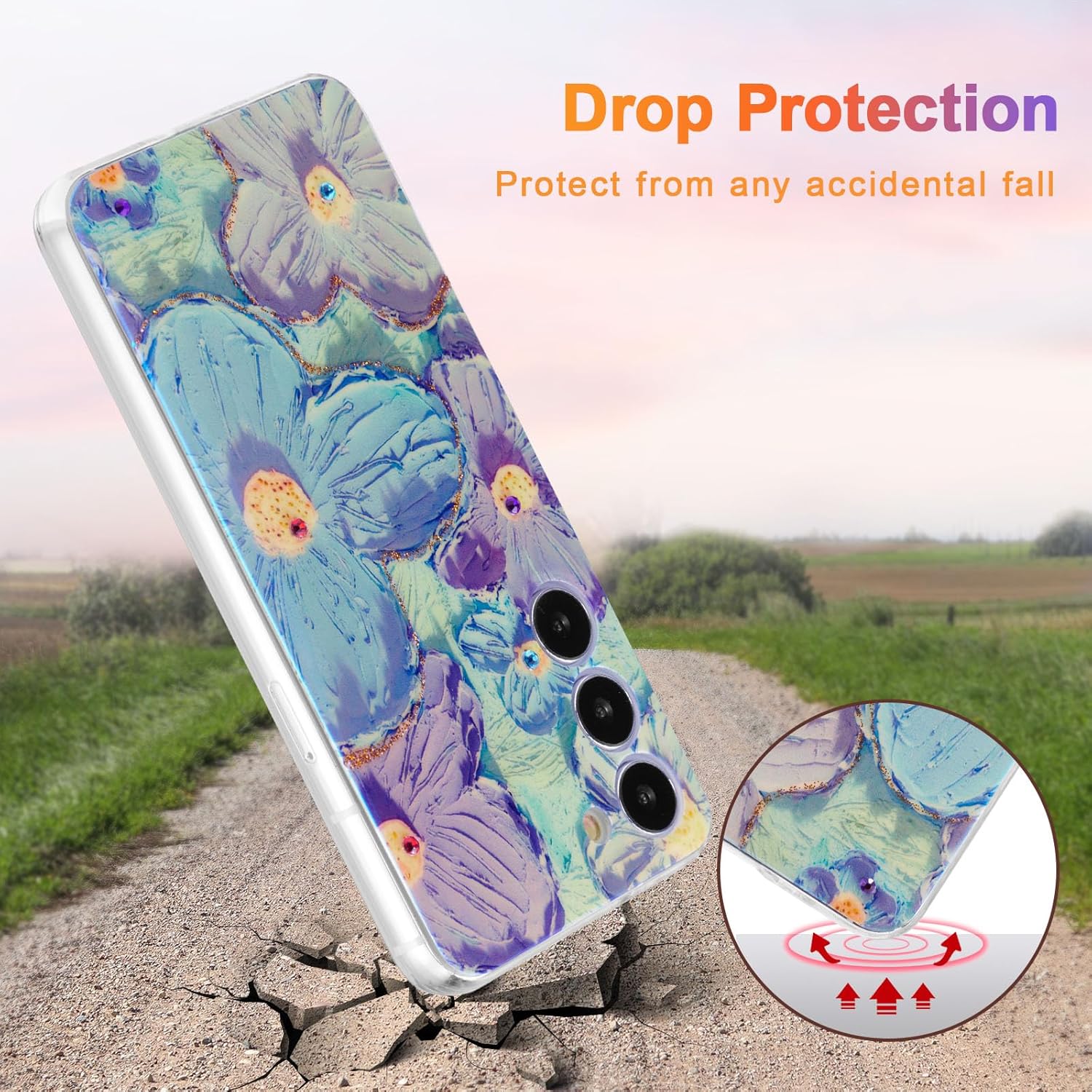 EYZUTAK Funda para Samsung Galaxy S23 Plus, colorida pintura al óleo retro flor láser brillante linda exquisita flor floral funda protectora