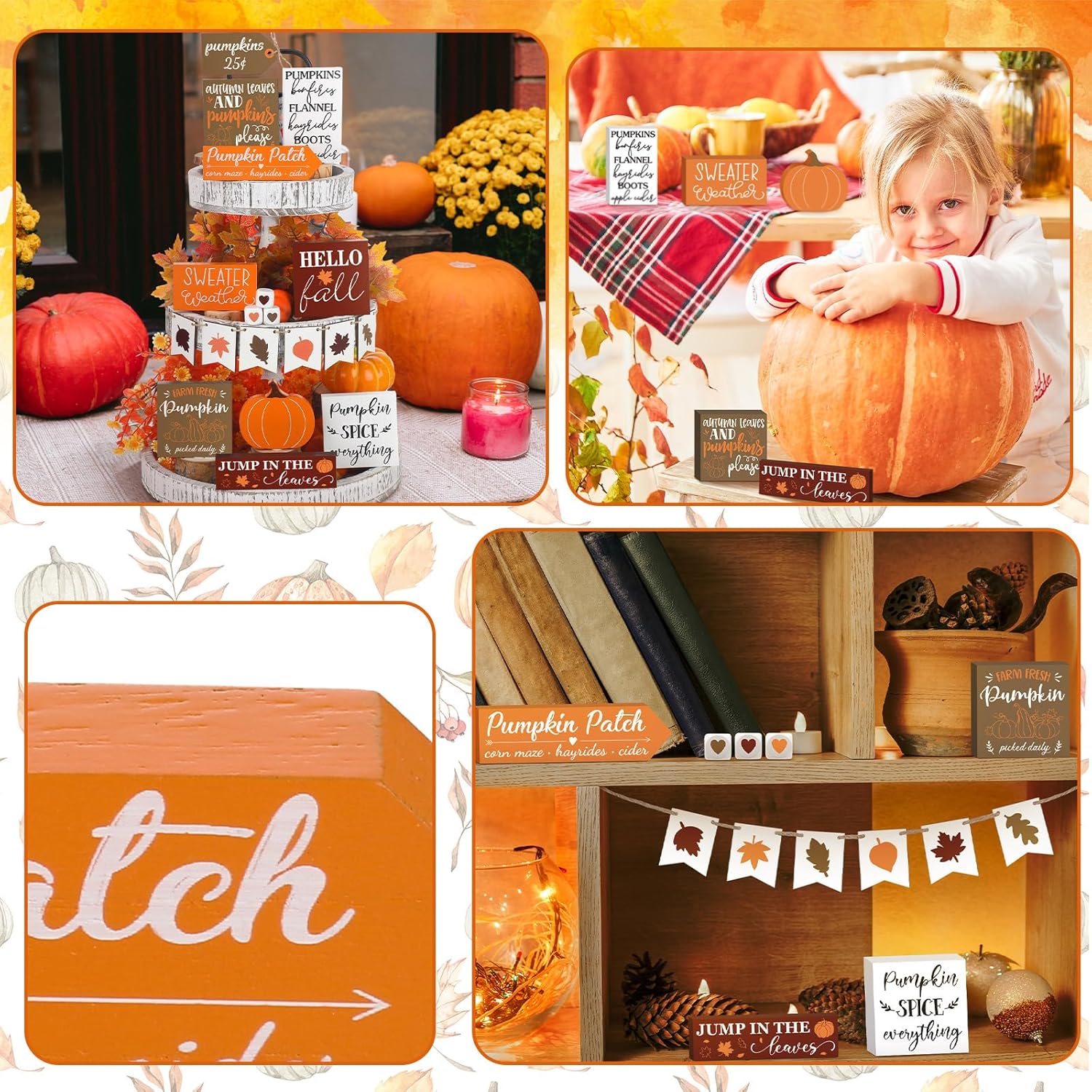 Juego de 15 bandejas escalonadas de otoño, decoración de calabaza, decoración de casa de campo, centros de mesa de hojas de arce de otoño, cosecha