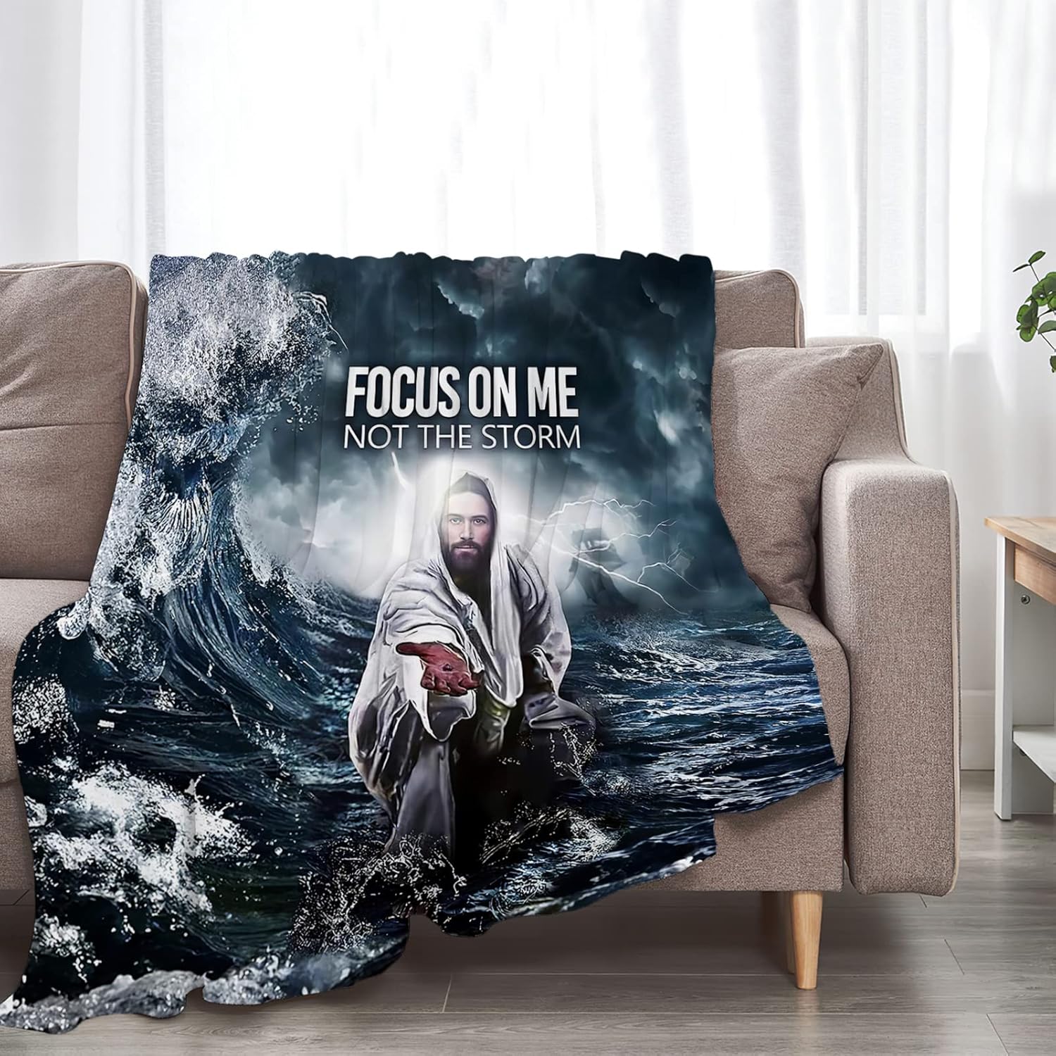 Manta de Jesús, regalos cristianos para hombres y mujeres, manta de Jesús y océano para adultos, manta de forro polar ultrasuave y acogedora para