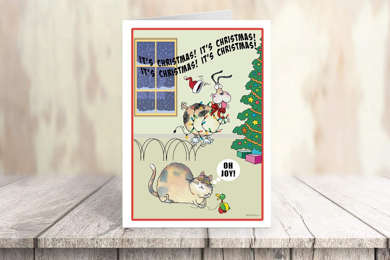 Stonehouse Collection – Tarjetas de Navidad en caja con sobres, tarjetas de Navidad divertidas, perro y gato, divertida tarjeta de felicitación