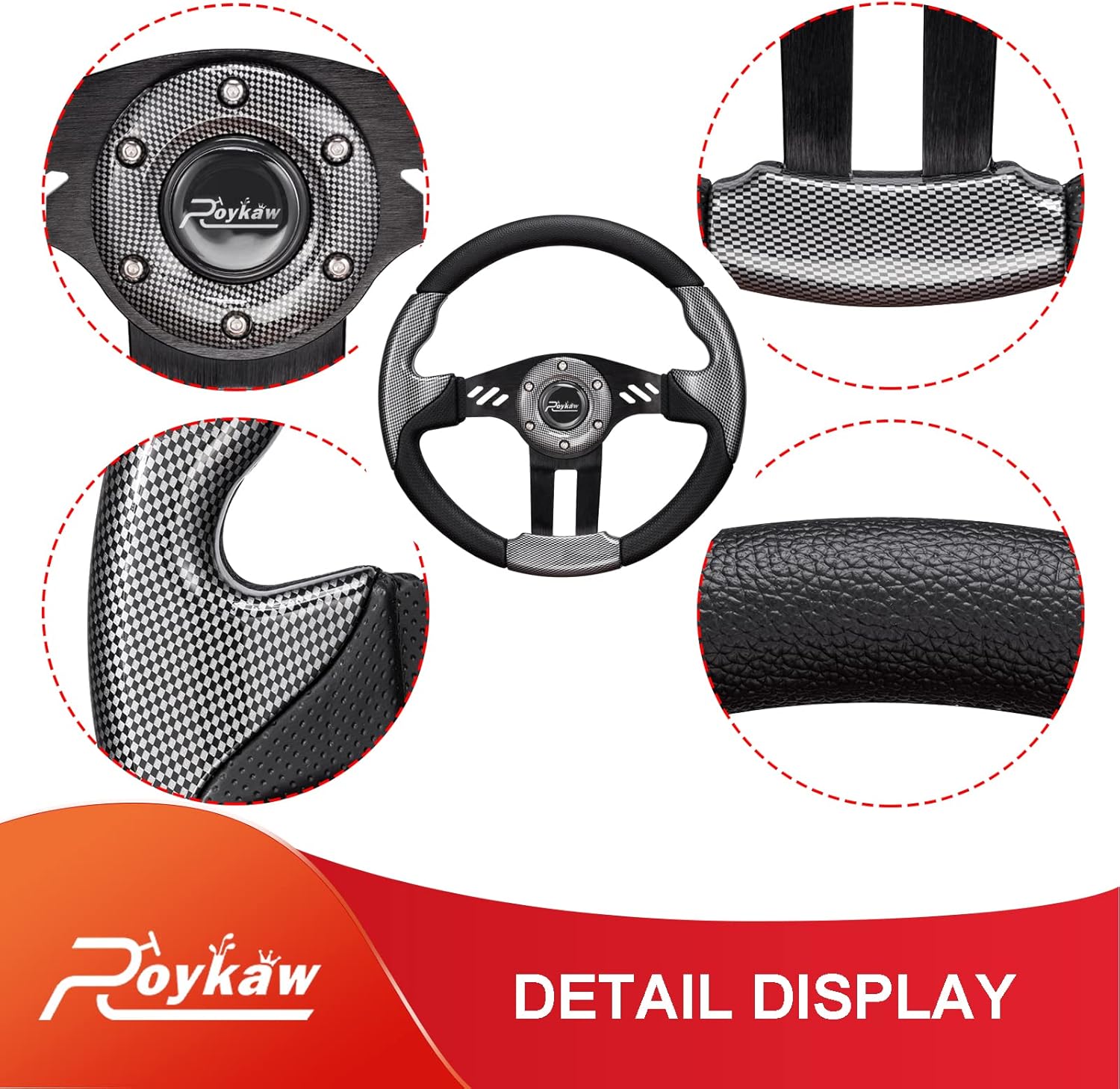 Roykaw Golf Cart Steering Wheel Compatible with EZGO TXTRXV, Club Car DSPrecedentTempo, Yamaha and Most Golf Cart Models