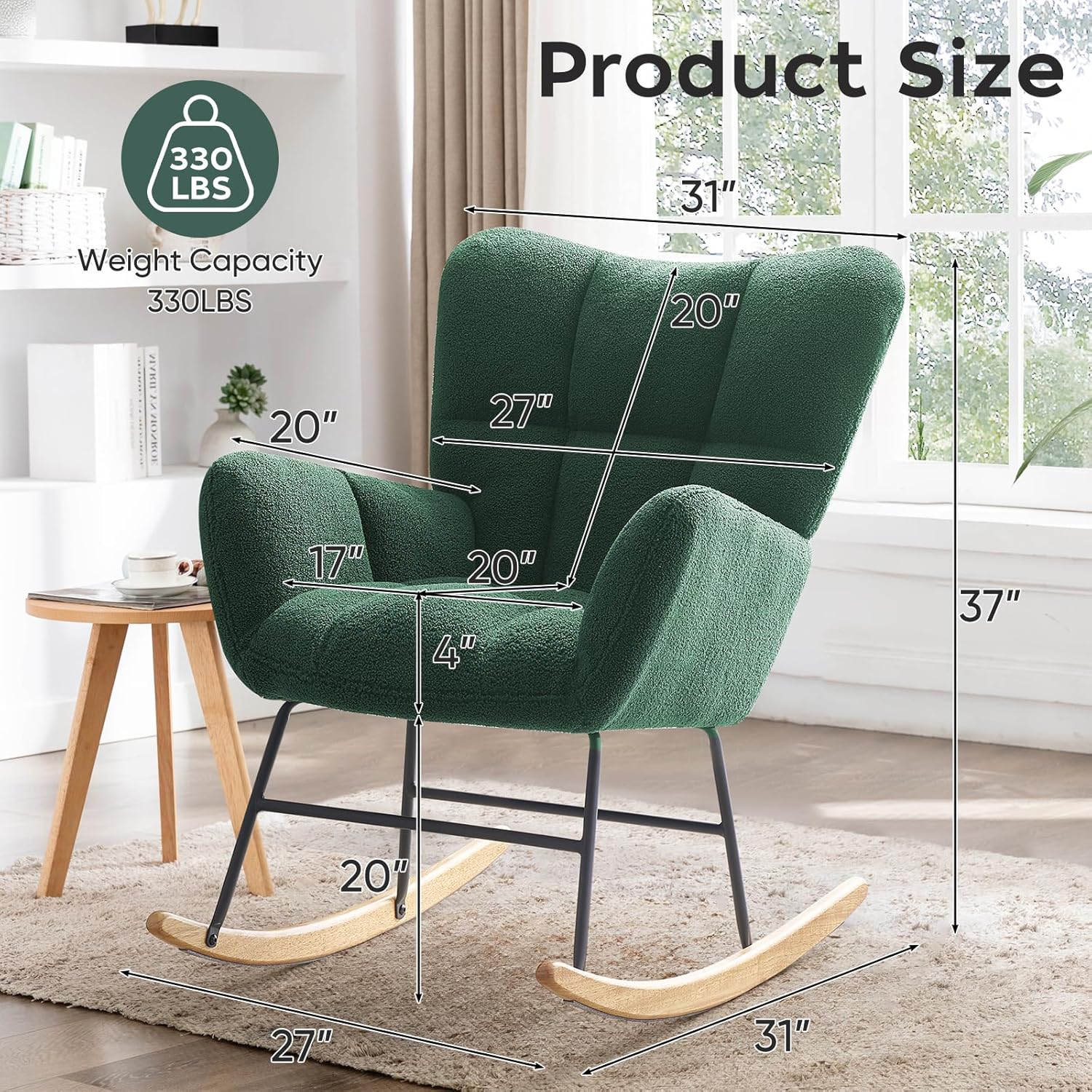 Mecedora tapizada para guardería, mecedora tapizada de peluche, asiento acolchado con respaldo alto, silla auxiliar cómoda para sala de estar,