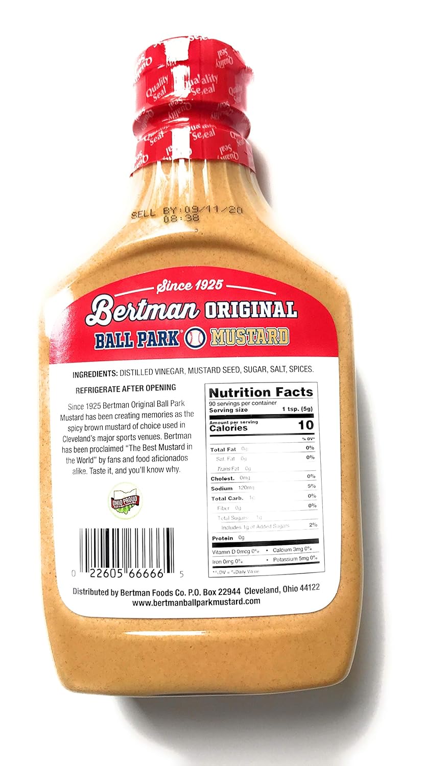 Bertman Ball Park Mustard – 2 botellas de 16 onzas de mostaza Bertman original, gran valor