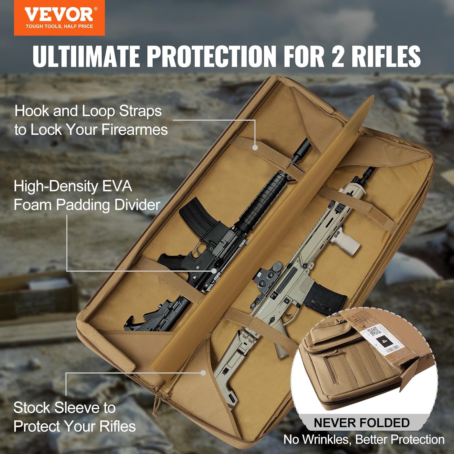 VEVOR Bolsa para rifles, bolsa táctica doble larga para pistola de 36 pulgadas, funda suave para rifle con cremallera con bloqueo, asa portátil y