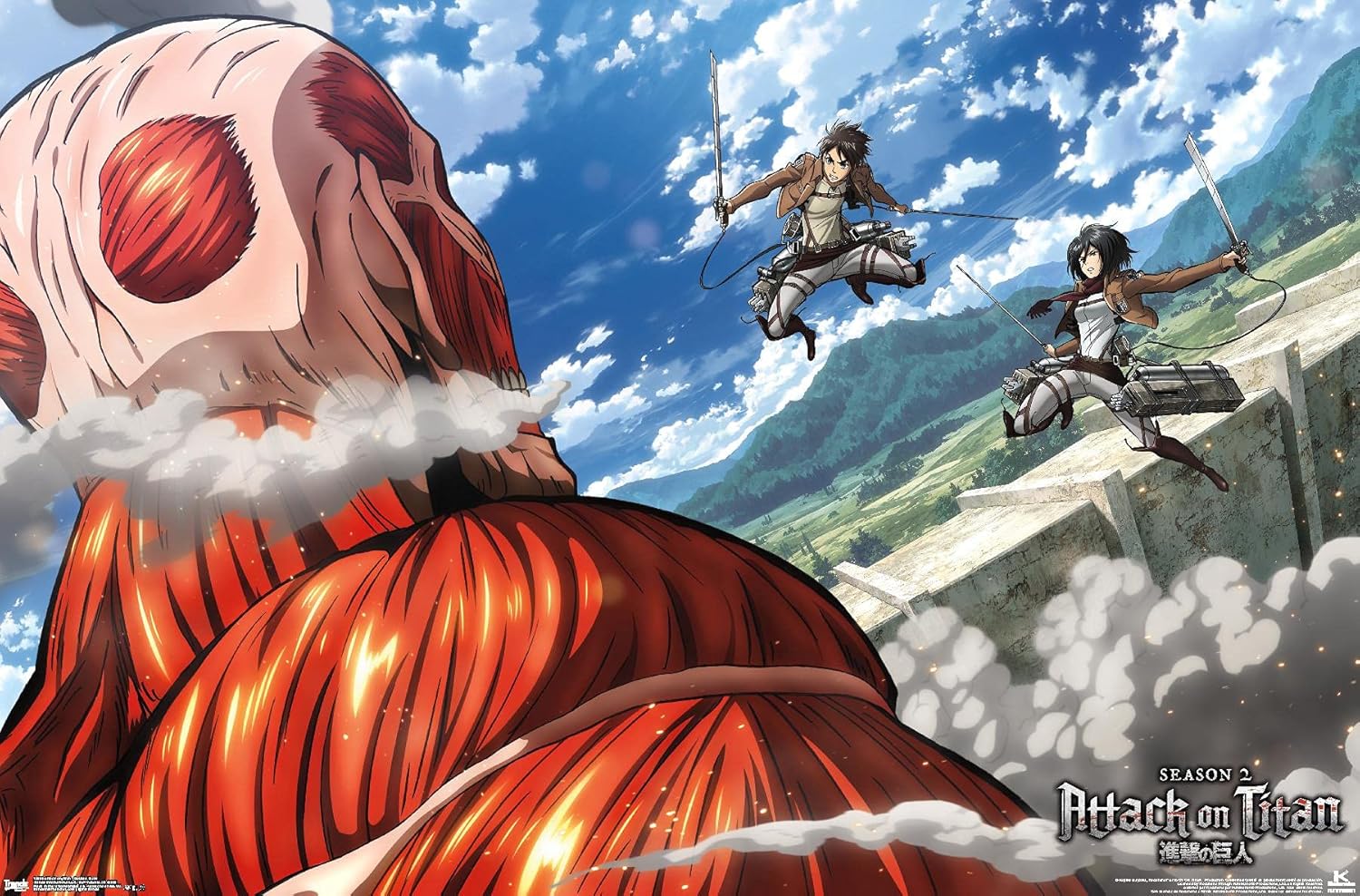 Trends International Attack on Titan – Póster de pared de doble equipo, 22.375 x 34 pulgadas, versión premium sin marco