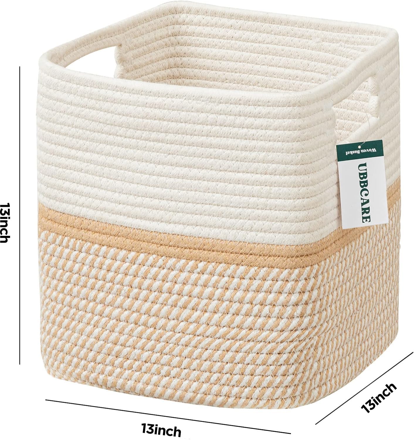 UBBCARE Juego de 3 cestas de cuerda de algodón de 13 x 13 x 13 pulgadas, cestas de almacenamiento para estantes, cestas tejidas para organizar con