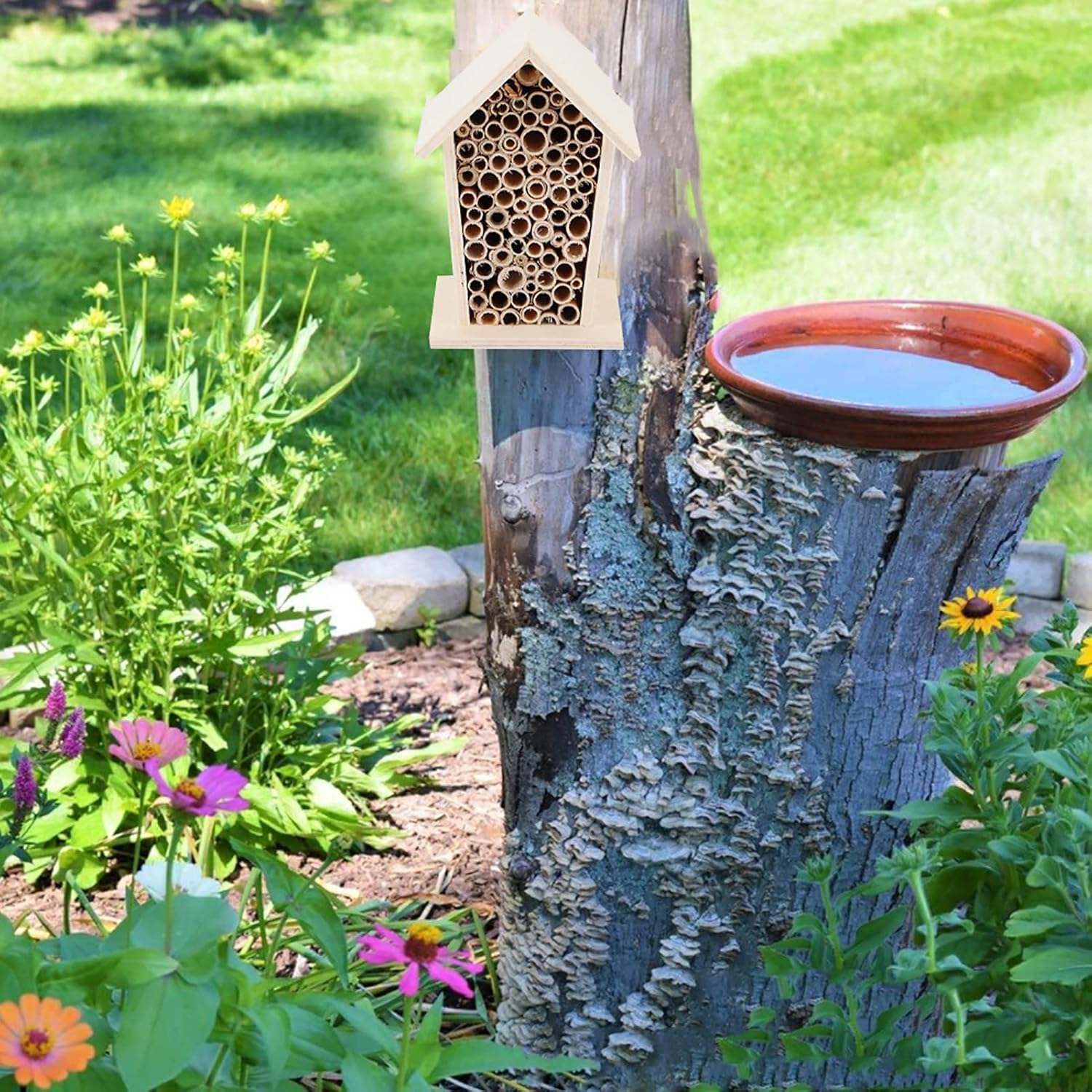 Fydun Caja de anidación de madera de la casa de la abeja de madera para la decoración del jardín al aire libre de madera de la casa de la abeja