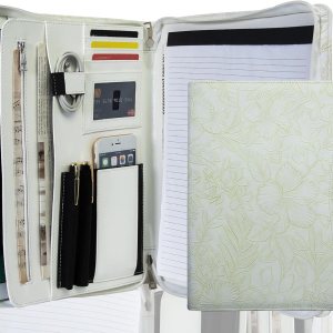 AZXCG Cartera de cuero de impresión, padfolio de piel sintética en relieve con cremallera, cartera de currículum profesional con soporte para bloc AZXCG Cartera de cuero de impresión, padfolio de piel sintética en relieve con cremallera, cartera de currículum profesional con soporte para bloc