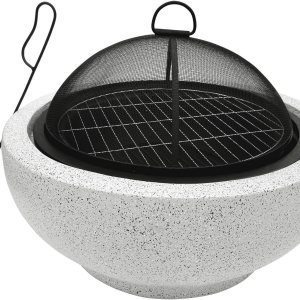 Teamson Home Fogata redonda de acero para exteriores, hoguera exterior de leña con pantalla de chispas, Firebowl, Poker, estante de acero Teamson Home Fogata redonda de acero para exteriores, hoguera exterior de leña con pantalla de chispas, Firebowl, Poker, estante de acero