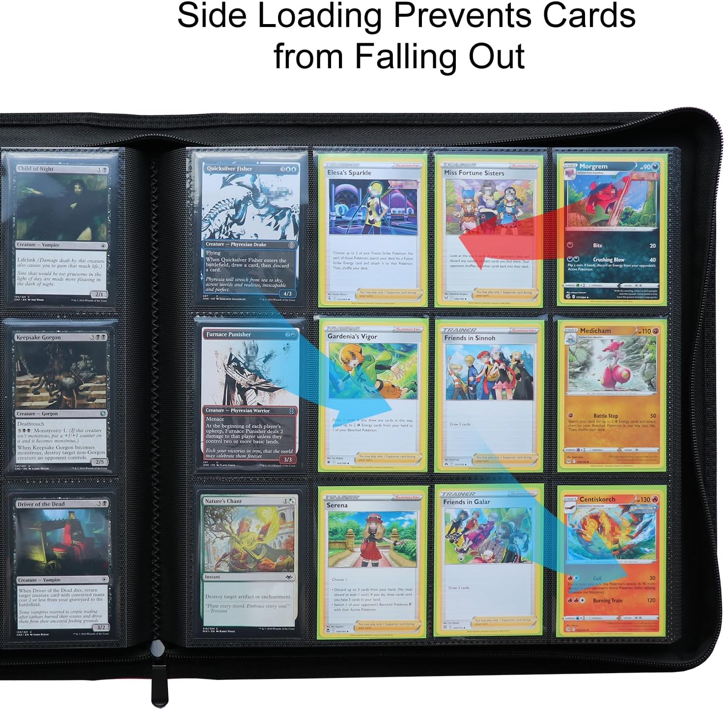 Carpeta de tarjetas con 12 bolsillos y más de 800 bolsillos, grandes bolsillos laterales sin anillo, carpeta de álbum de tarjetas intercambiables