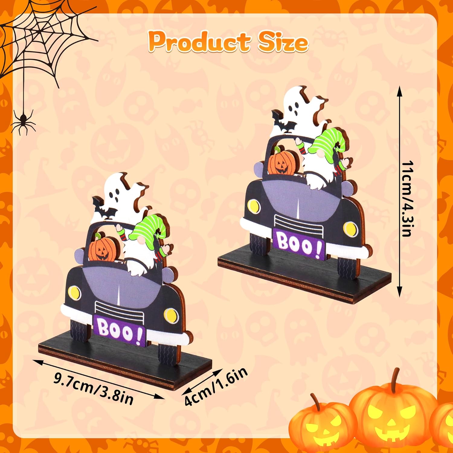Letrero de mesa de madera de Halloween, centros de mesa de Halloween, calabaza, fantasma, murciélago, madera, decoración de coche, 3 piezas
