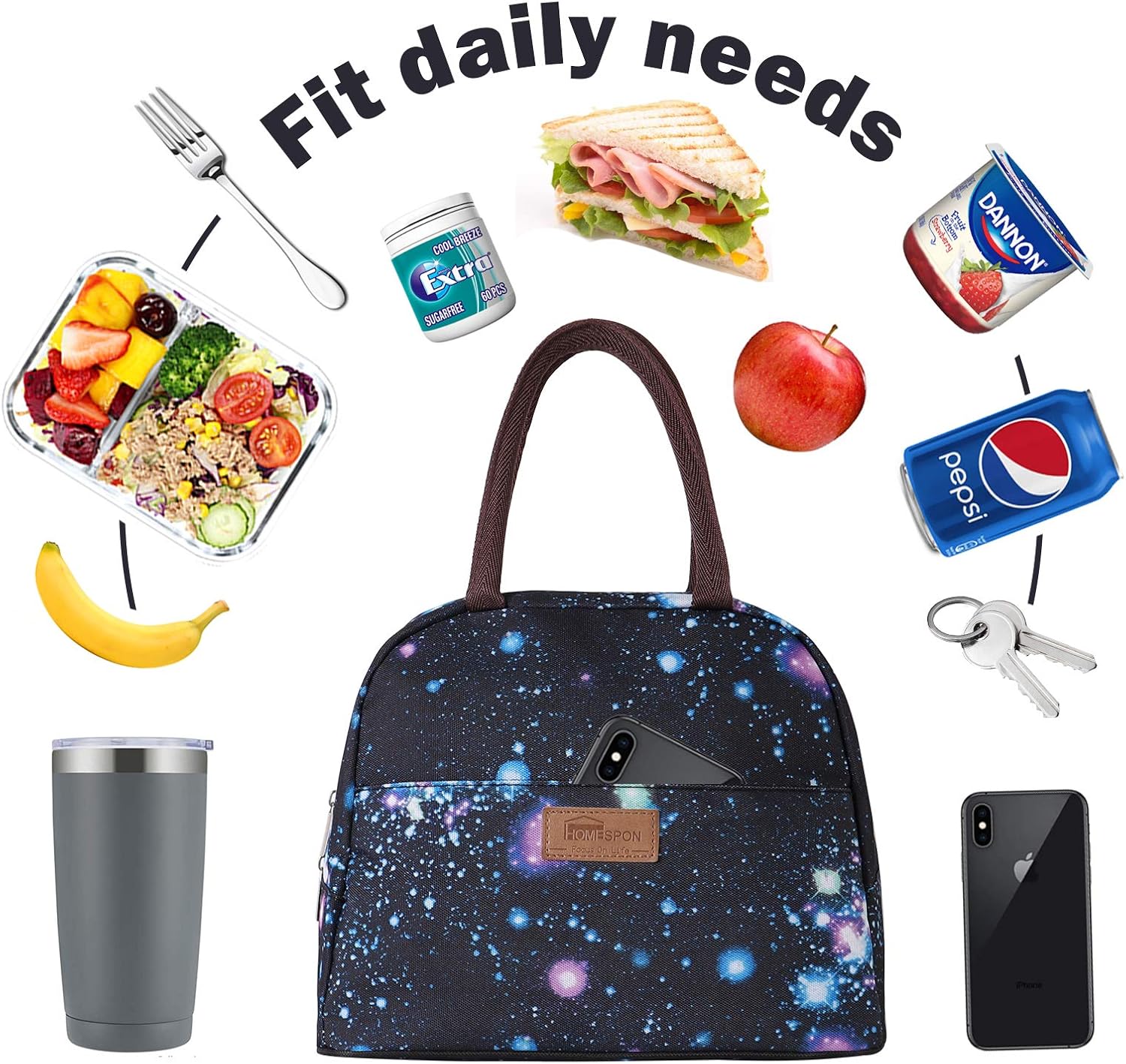 Buringer – Bolsa de almuerzo reutilizable aislado con bolsillo frontal con cierre de cremallera para mujer, hombre, trabajo, picnic o viaje