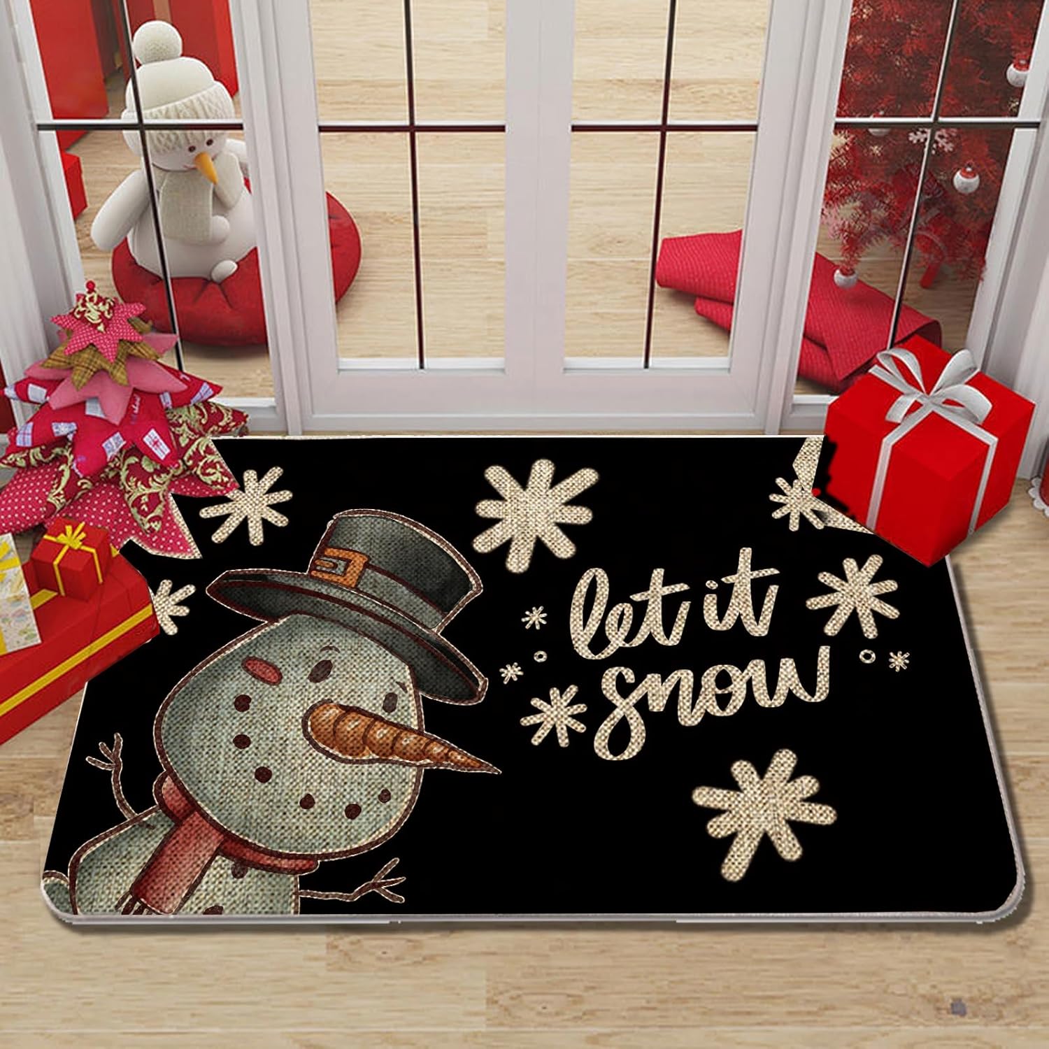GAGEC Tapete de Navidad para puerta de exterior, tapete de entrada con muñeco de nieve, tapete de entrada de invierno, decoración de casa de campo,