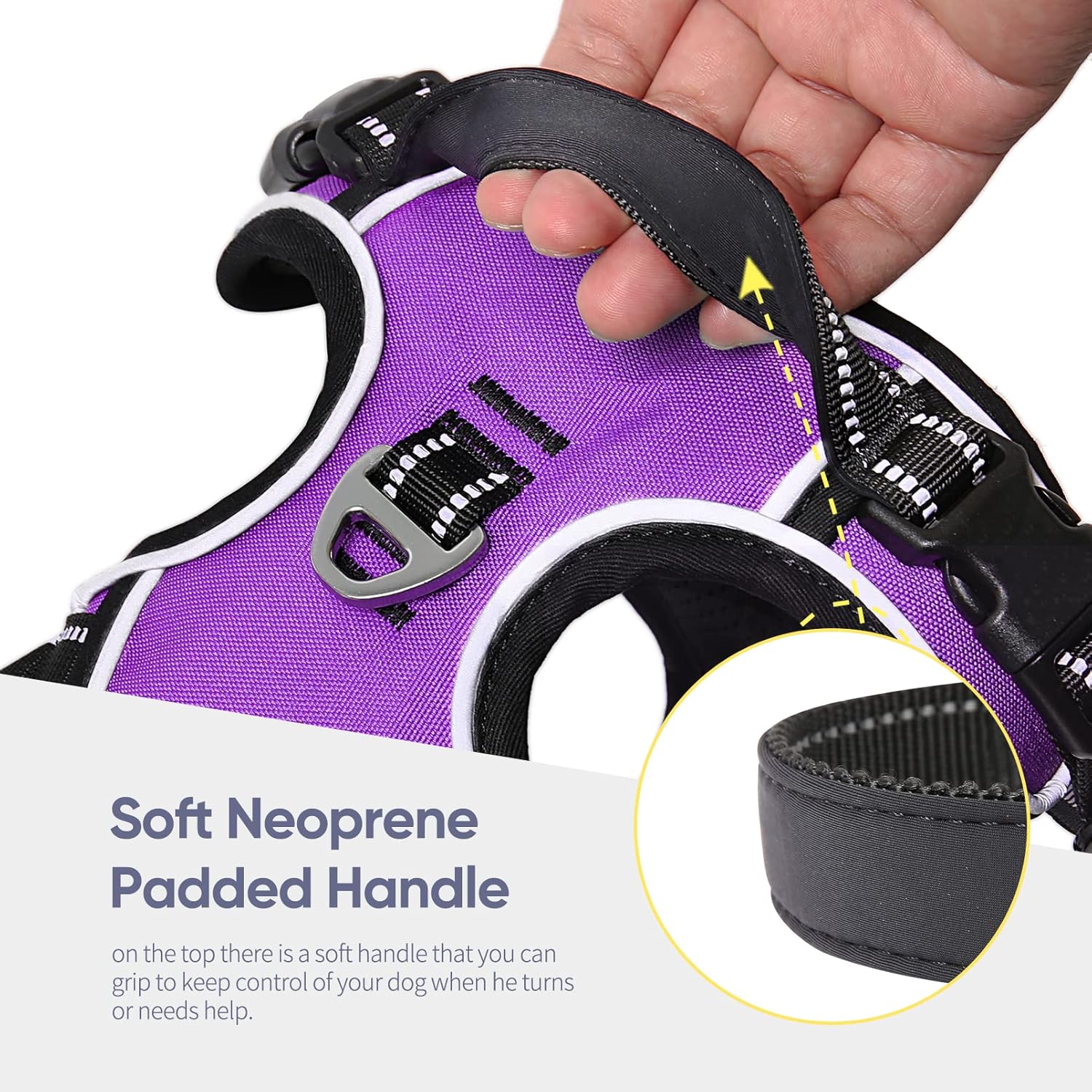 Timos Arnés para perro sin tirones, arnés de chaleco con clip frontal para perros medianos, arnés acolchado suave reflectante ajustable con 2