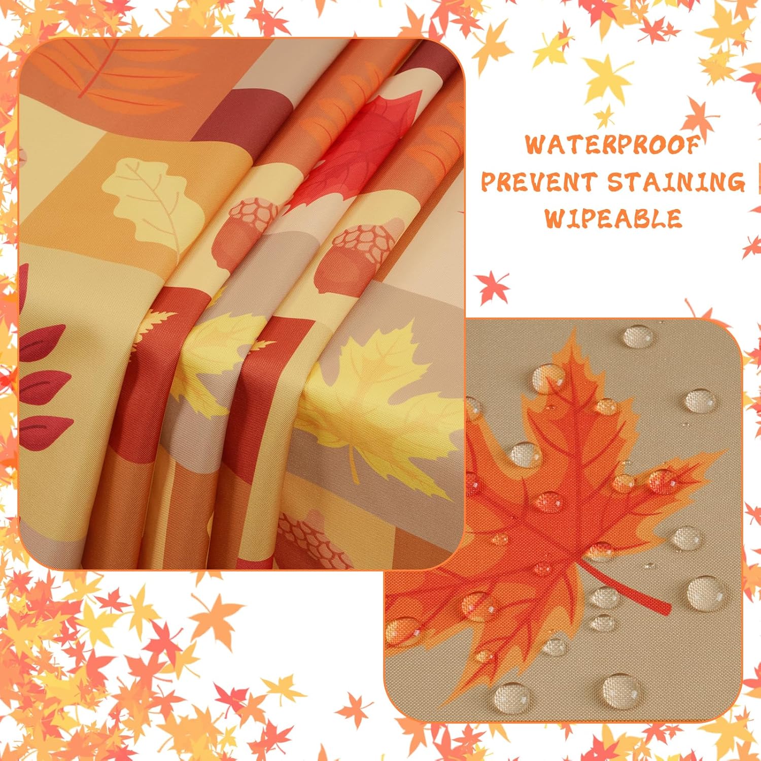 Alishomtll Mantel de otoño de 60 pulgadas, mantel redondo de hojas para decoraciones de Acción de Gracias, mantel rectangular impermeable naranja,