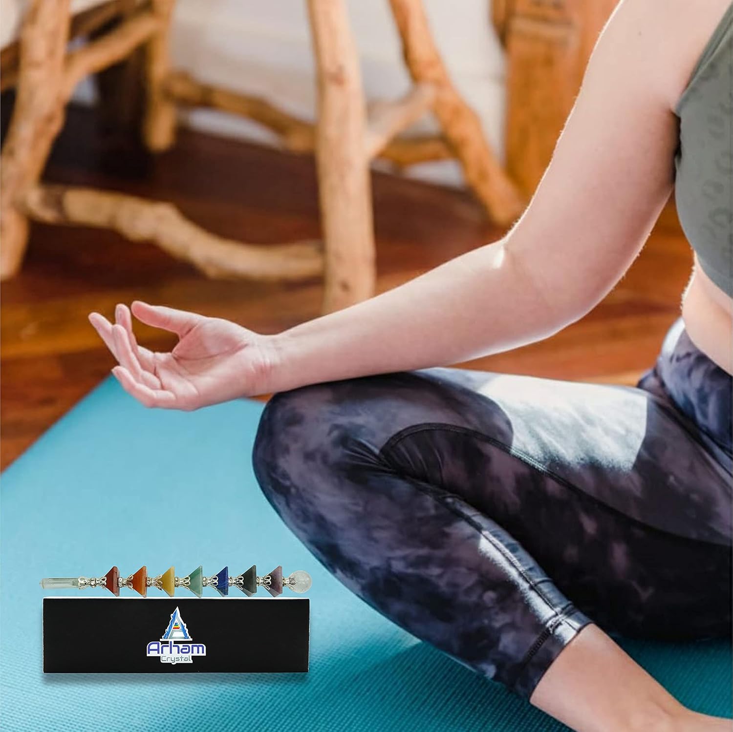 Varita de cristal curativo de 7 chakras  Potente equilibrio de energía y limpieza de aura curativa, espiritual, reiki, meditación, yoga (varita