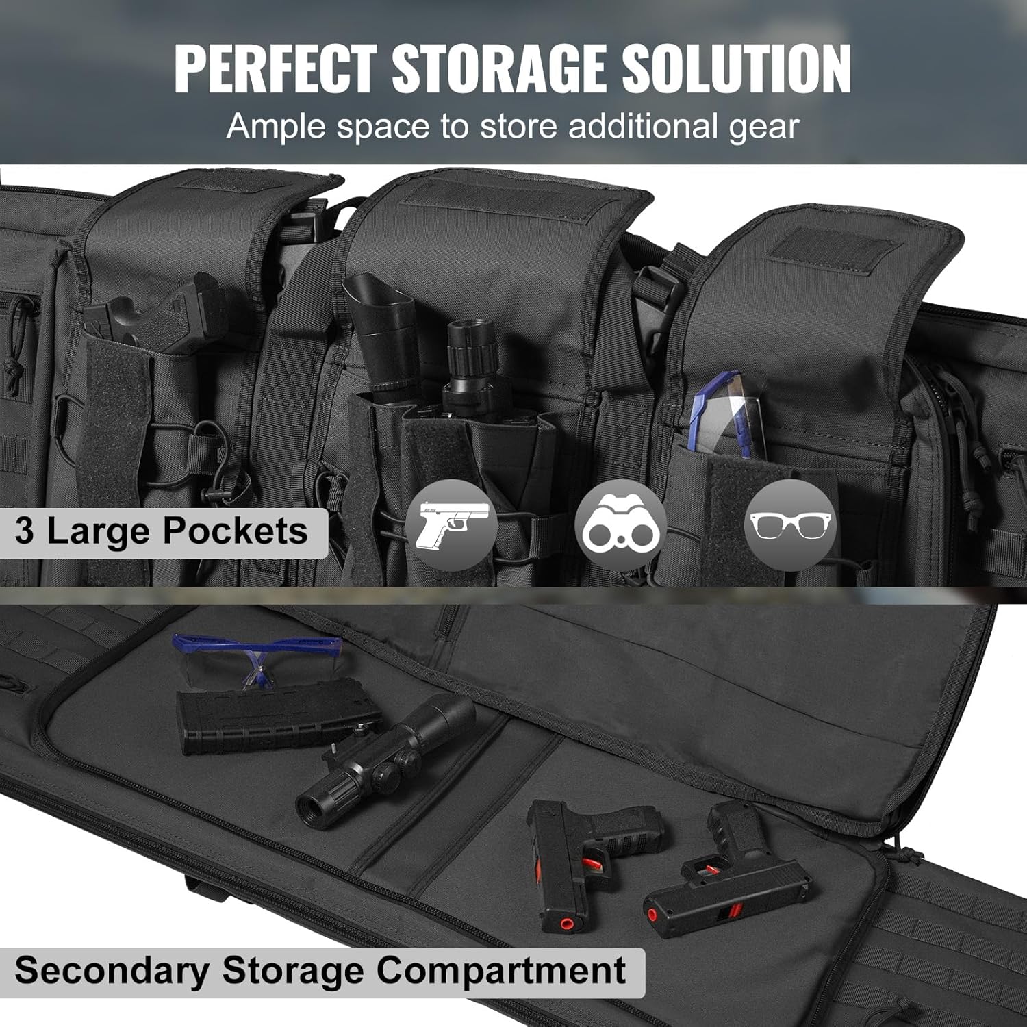 VEVOR Bolsa para rifles, bolsa táctica doble larga para pistola de 36 pulgadas, funda suave para rifle con cremallera con bloqueo, asa portátil y