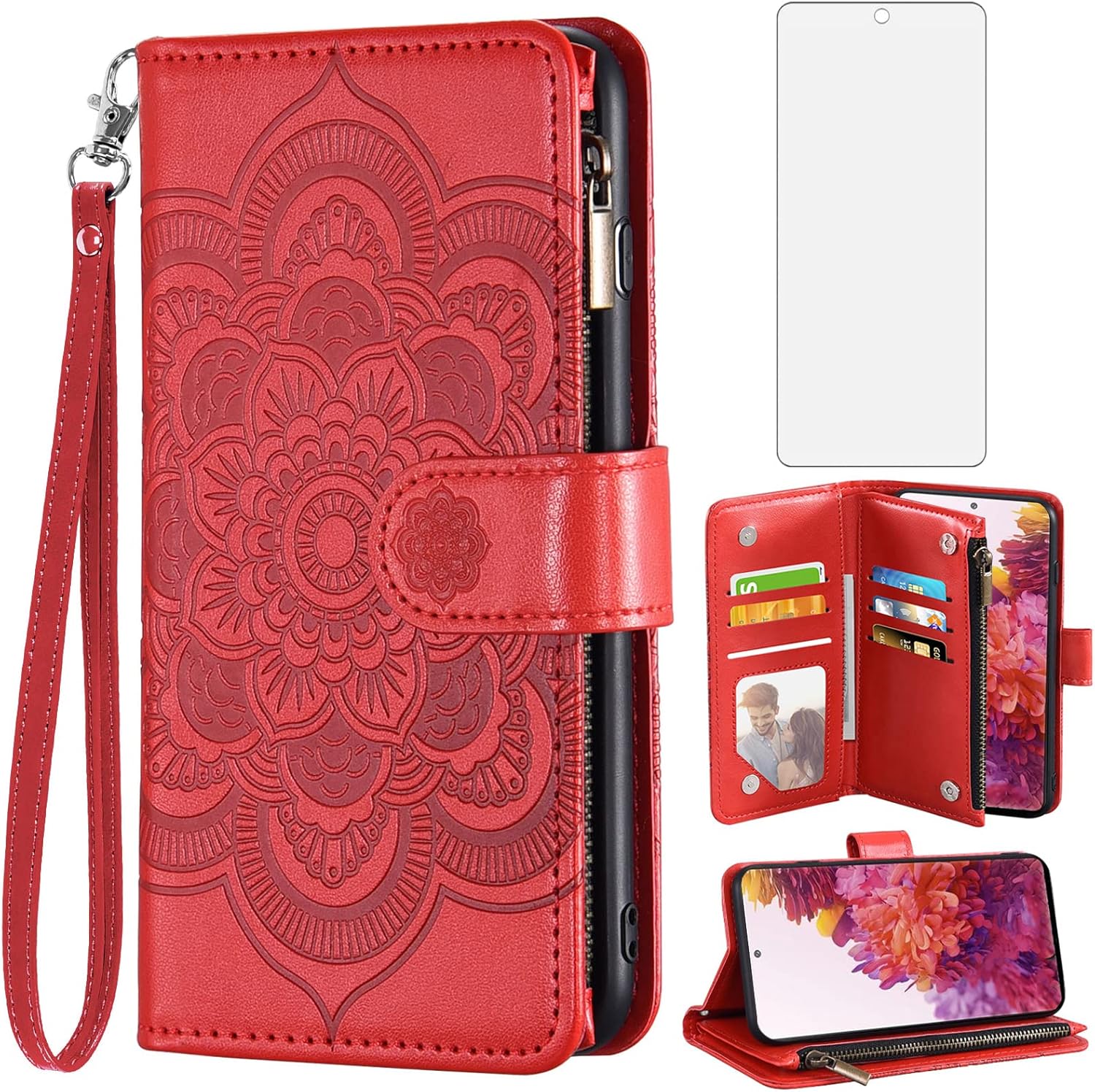 Asuwish Compatible con Samsung Galaxy S20 FE Gaxaly S 20 FE 5G UW 6.5 pulgadas Funda tipo cartera y protector de pantalla de vidrio templado para