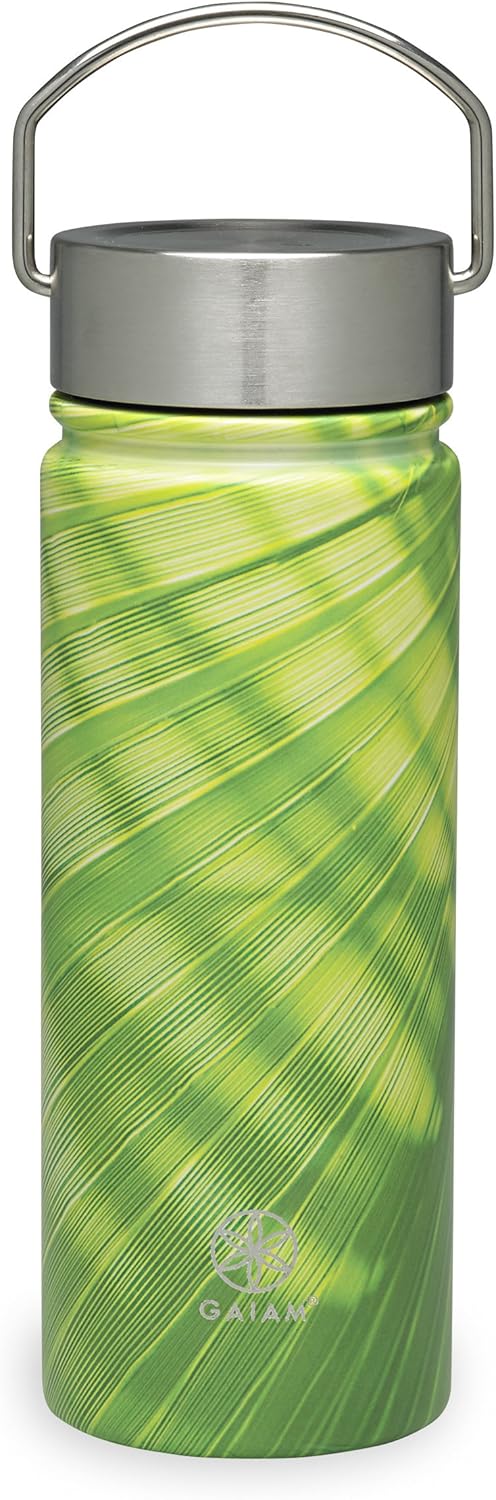 Gaiam Botella de agua de boca ancha de acero inoxidable, remolino de berenjena, 18 onzas