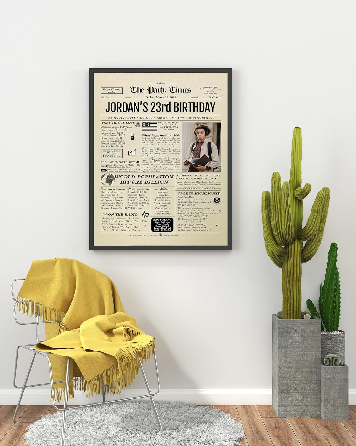 Decoraciones personalizadas para fiesta de cumpleaños número 23 para ella, él, hijo, hija, póster personalizado con nombre, foto, regreso al año en