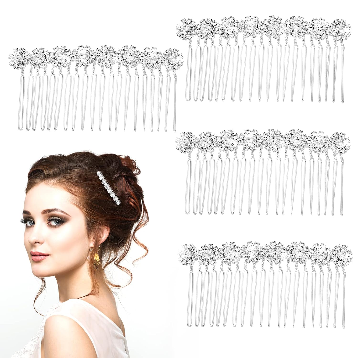 4 peines para el cabello con diamantes de imitación, piezas de pelo de boda, peine de pelo de novia, peine lateral, pinzas para el cabello,