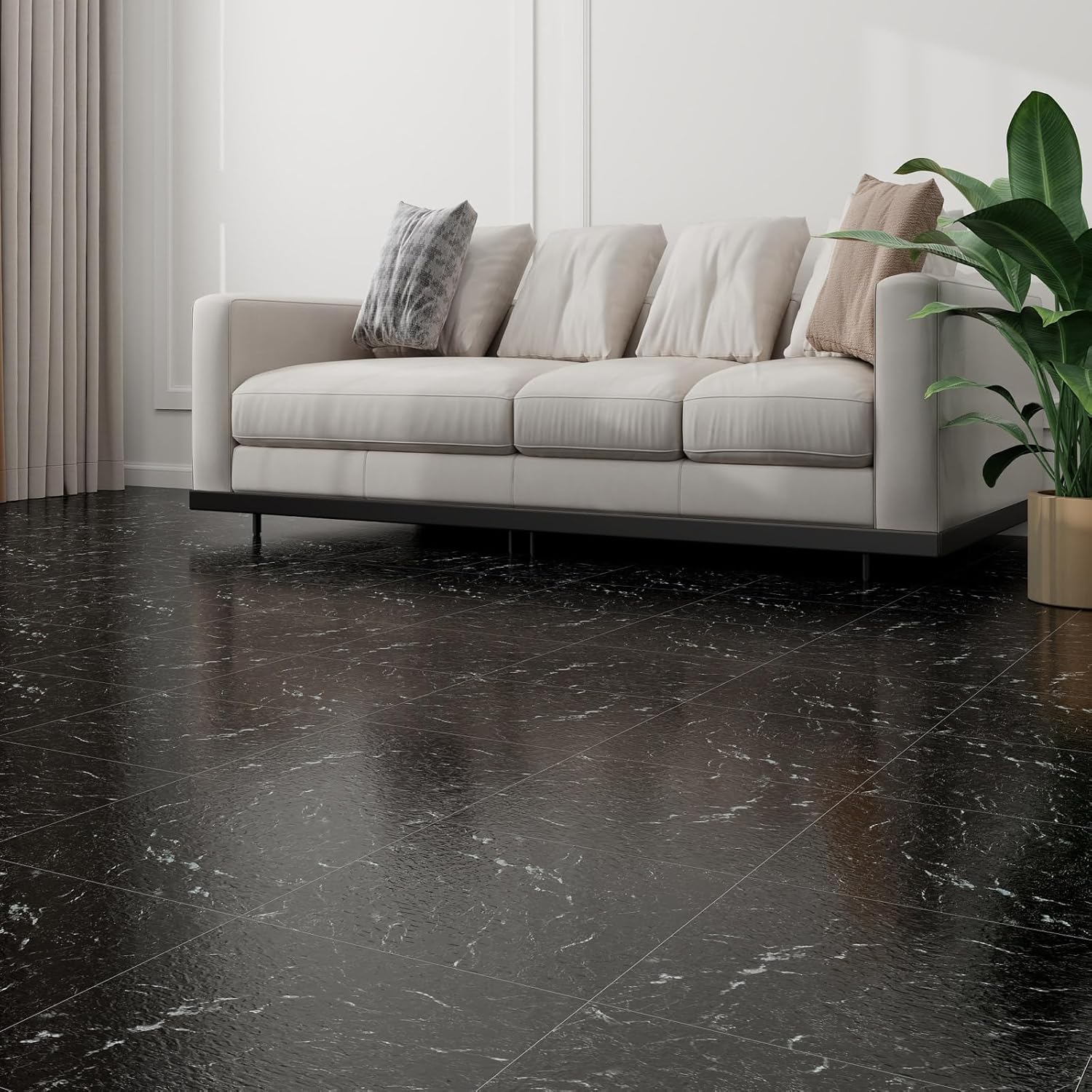 Azulejos autoadhesivos de vinilo impermeable para despegar y pegar, 12 x 12 pulgadas, color negro jade oscuro, para cocina, baños y dormitorio,