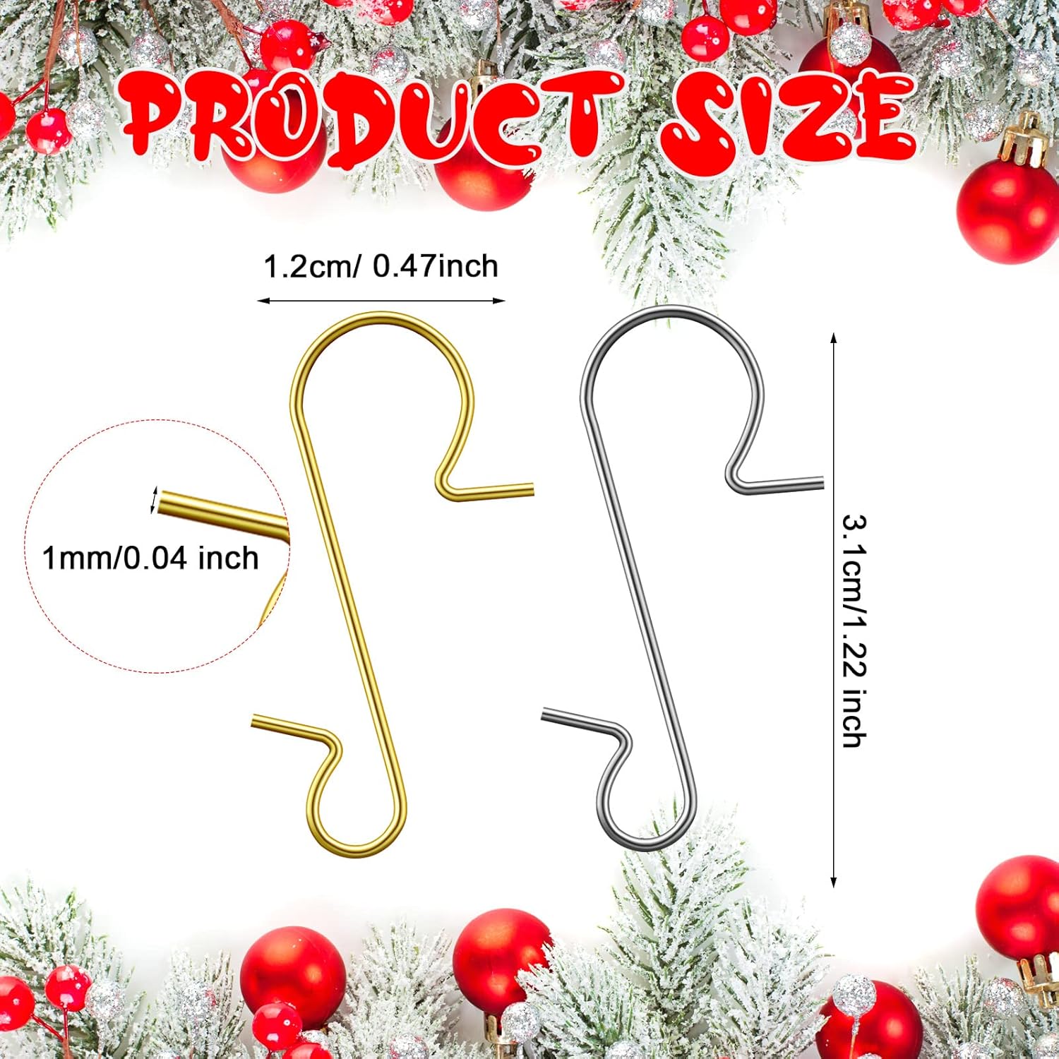 Tatuo 400 ganchos para adornos de Navidad, ganchos de alambre de metal con caja de almacenamiento para decoración de árbol de Navidad (dorado,