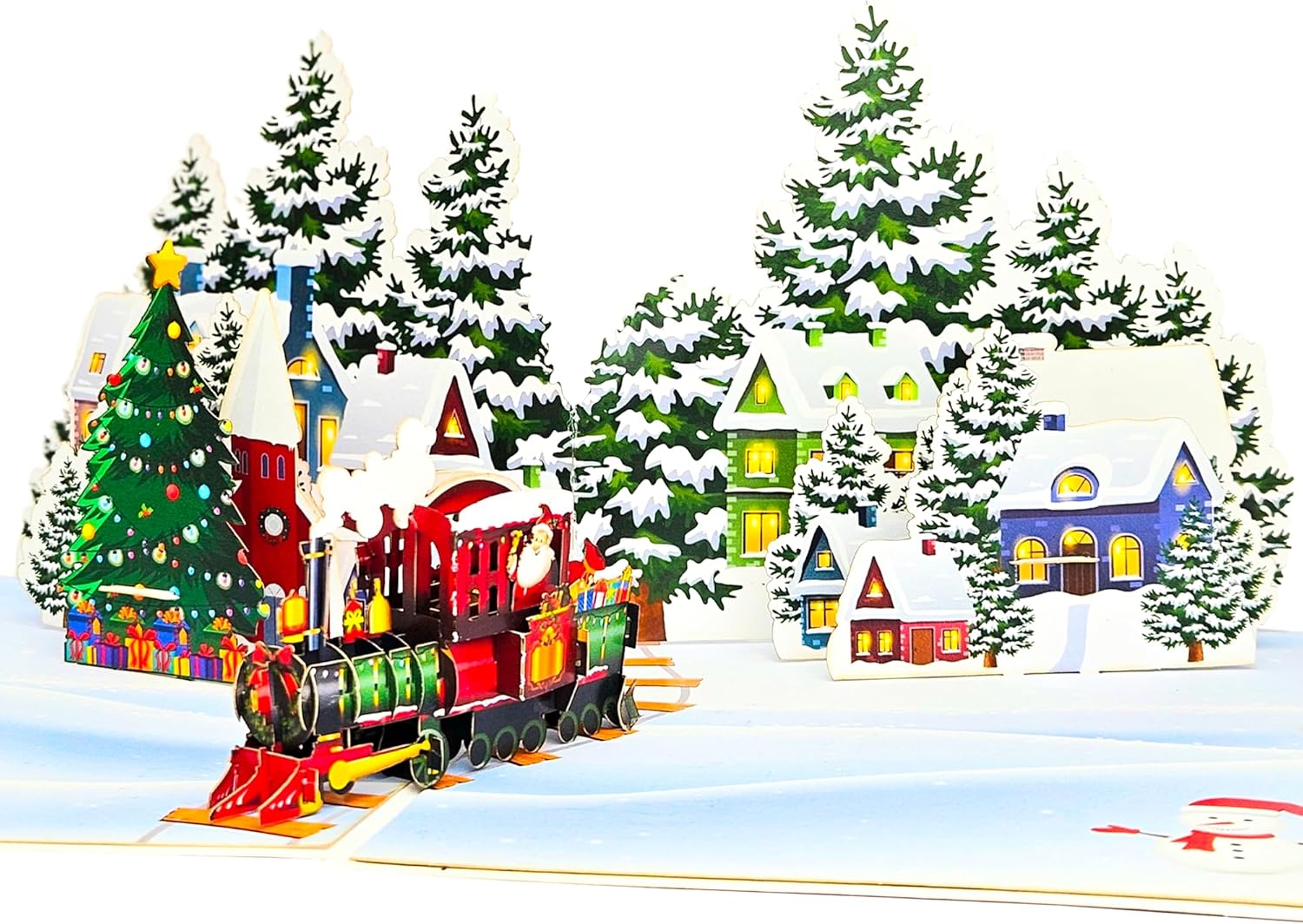 By 22CRAFT – Tarjetas de Navidad emergentes de 22 CRAFT en 3D, tarjetas de Navidad emergentes en 3D de Train Village, tarjeta de felicitación de