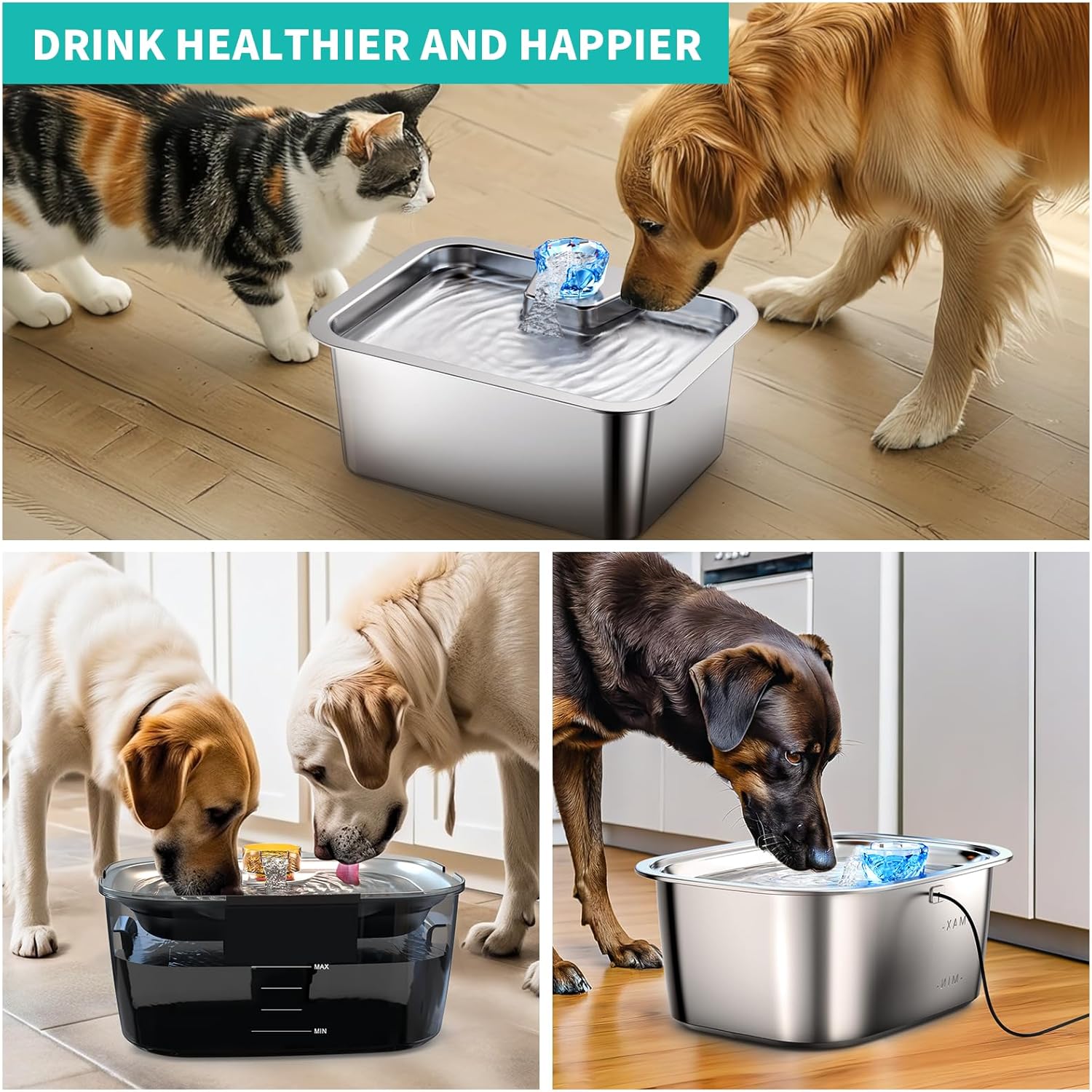 Fuente de agua para perros de repuesto para fuente de agua SwSun de 7.6L2 galones, color negro