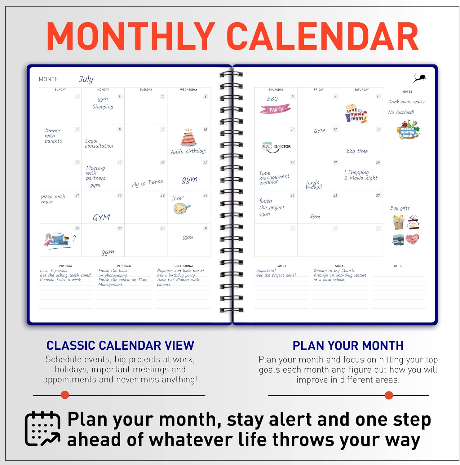 Agenda diaria  Agenda profesional de objetivos, calendario y diario de gratitud para aumentar la productividad, gestión del tiempo y felicidad