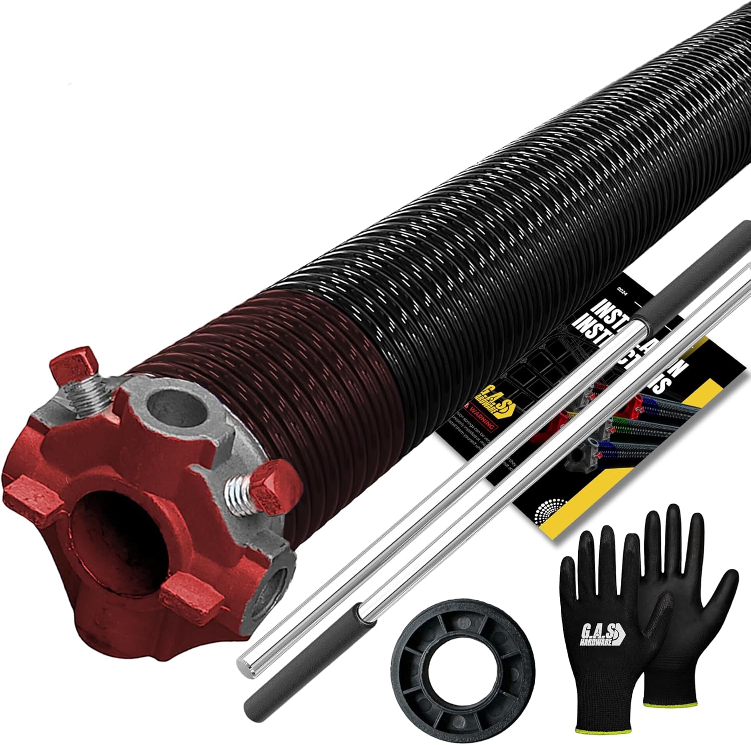 Muelle de torsión para puerta de garaje 234×1.75×31 Incluye buje de nailon de 1 pulgada, guantes y barras de bobinado para el lado izquierdo de la