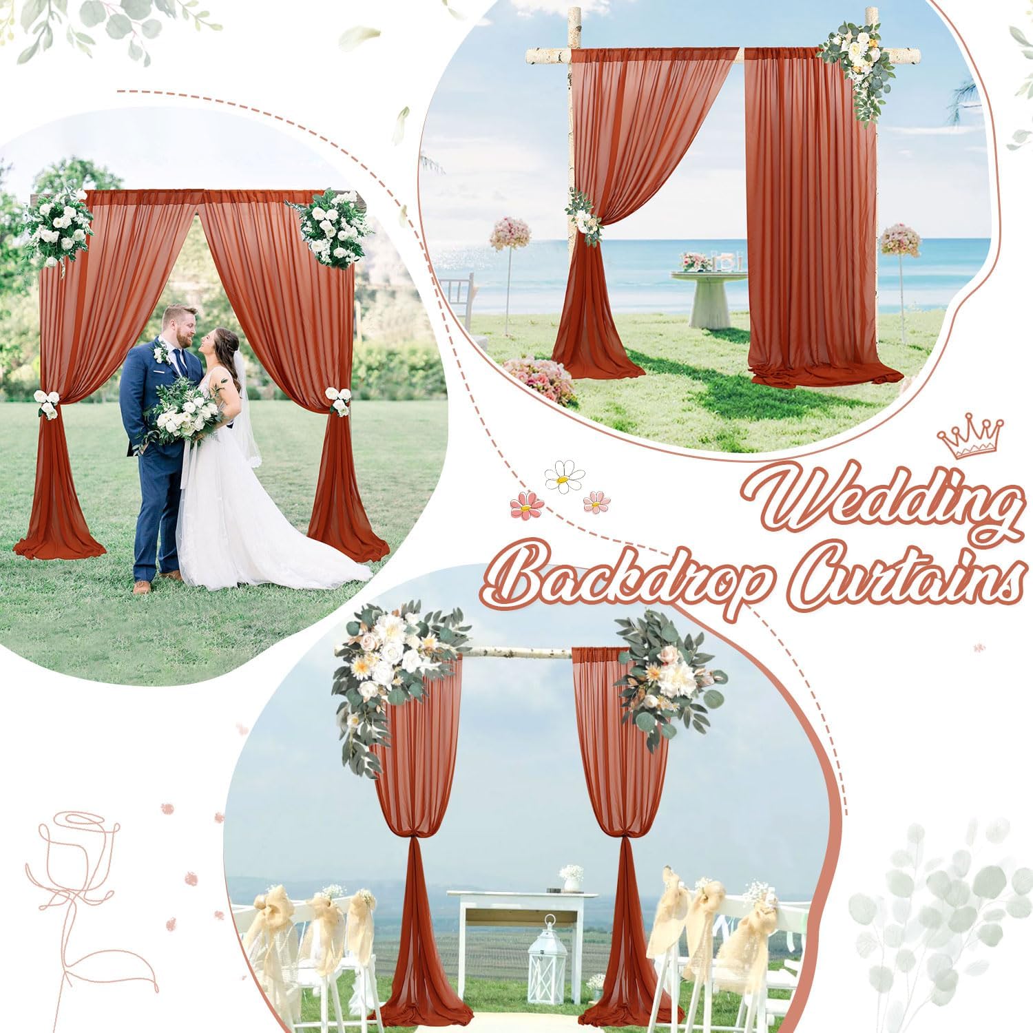 Terracotta Sheer Curtains Chiffon Backdrop Curtain Wedding Drapes Rustic Arch Decorations Voile Window Curtain 29×120 Inch 2 Panels Semi Sheer