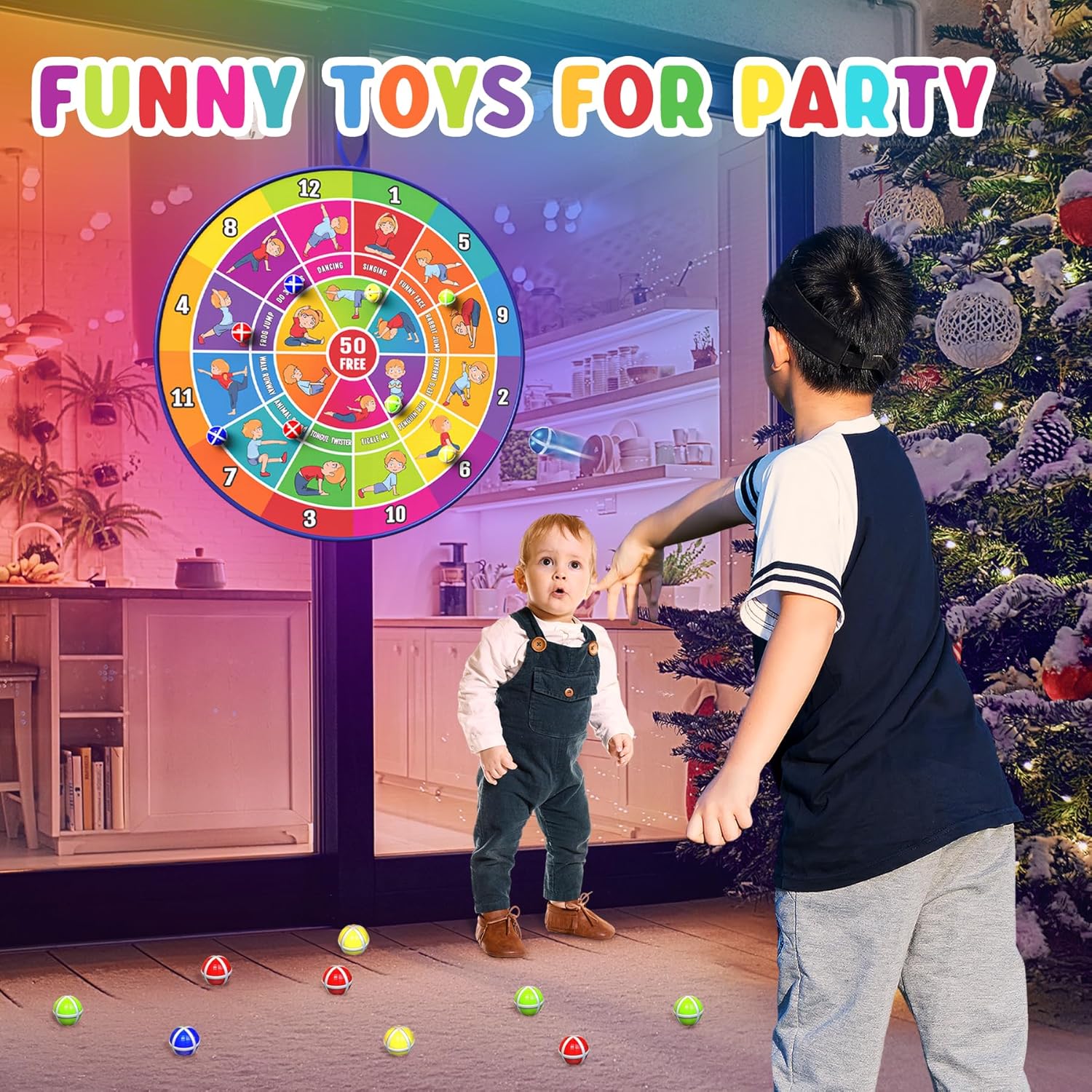 BooTaa Tablero de dardos grande de 20 pulgadas para niños, tablero de dardos para niños con bolas adhesivas, juguetes para niños y niñas, para