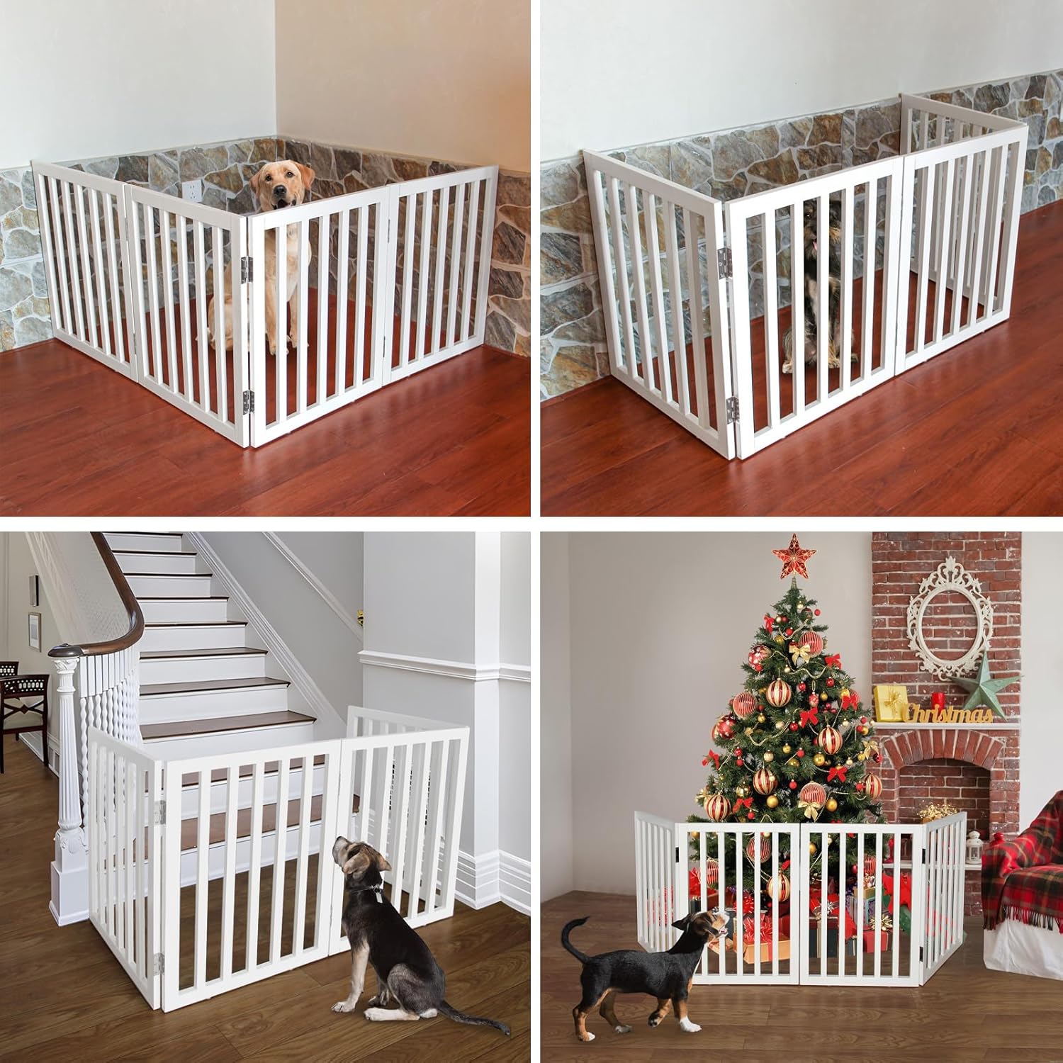 Puerta plegable independiente para perros para casa, puerta de madera extra ancha para cachorros, escaleras para perros, puertas altas para