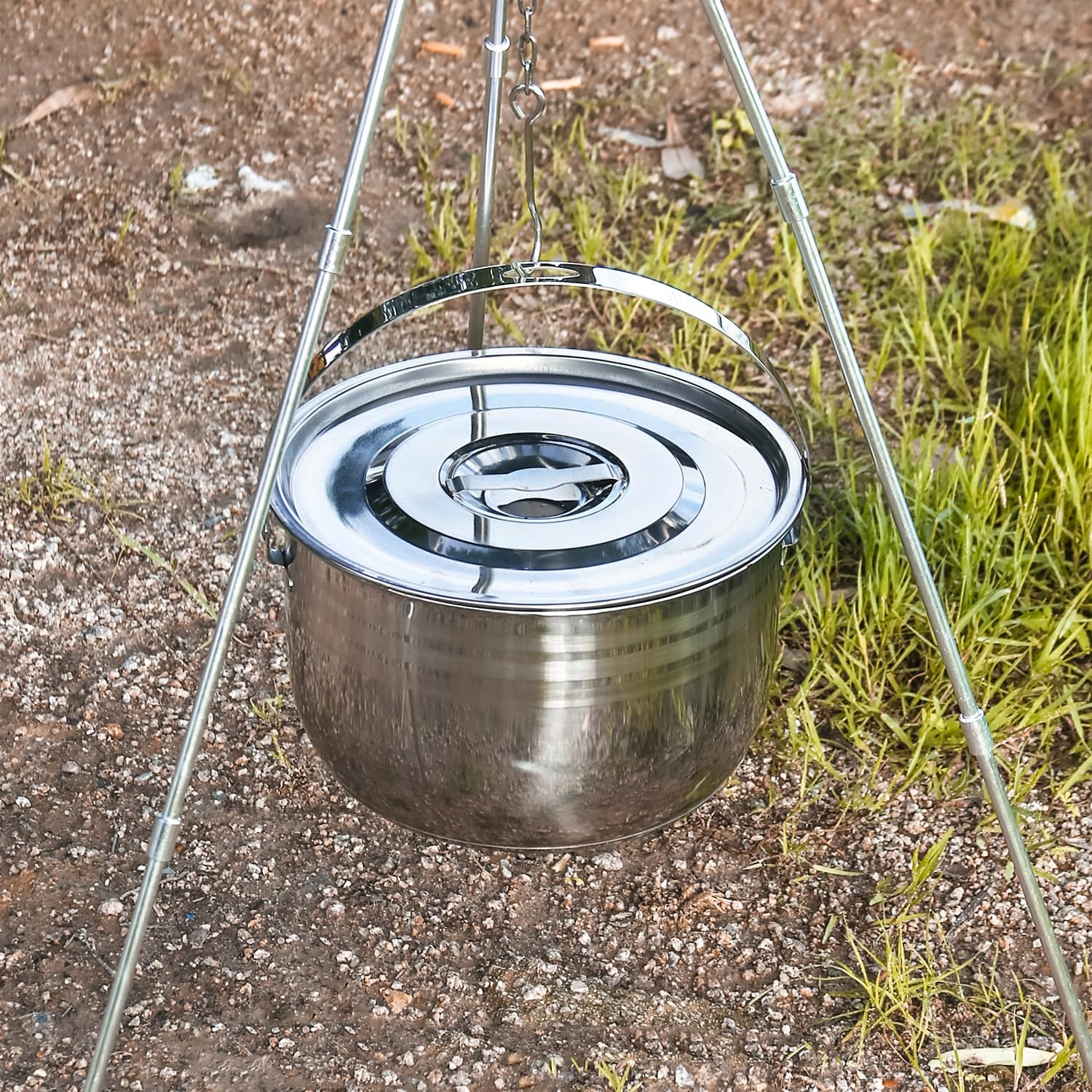 Juego de utensilios de cocina para acampar, juego de cocina de acero inoxidable 304, juego de ollas y sartenes para acampar con soplos, tazas,