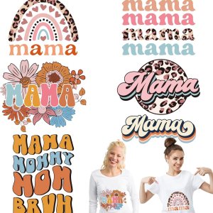 Whaline 6 hojas de parches para planchar con texto en inglés “Mama Boho, para planchar con estampado de arcoíris, flores, leopardo, mamá”, vinilo Whaline 6 hojas de parches para planchar con texto en inglés “Mama Boho, para planchar con estampado de arcoíris, flores, leopardo, mamá”, vinilo
