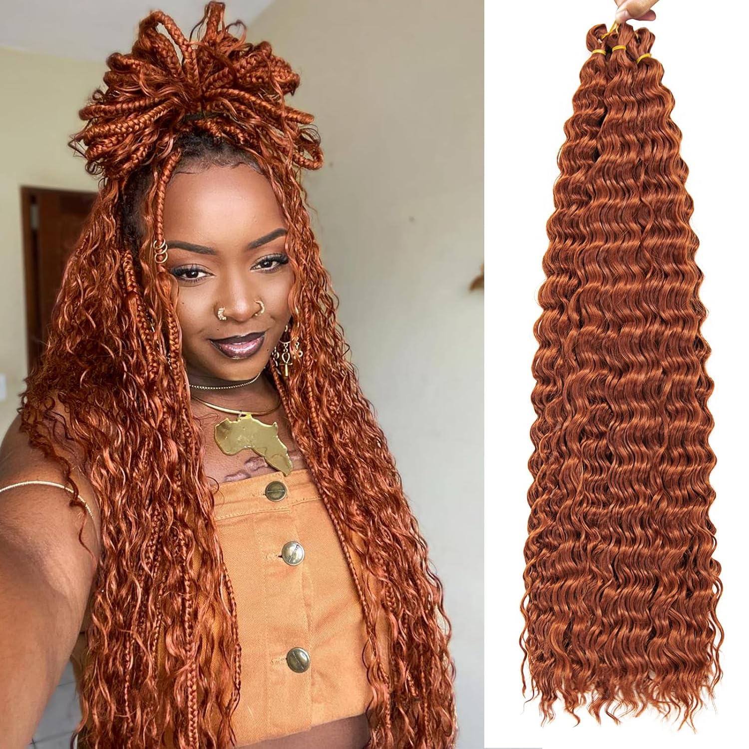 QRHSUKA Cabello ondulado de ganchillo Ocean Wave de 30 pulgadas, 7 paquetes de cabello rizado rizado jengibre para mujeres negras, trenzado de