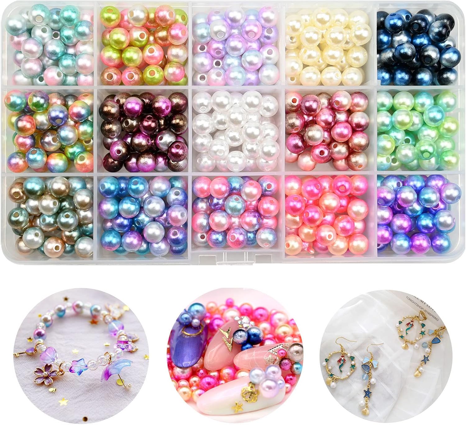 450 cuentas de perlas de imitación ABS de imitación de 0.315 pulgadas, 15 colores, cuentas de arco iris suaves para hacer joyas, aretes, collares,