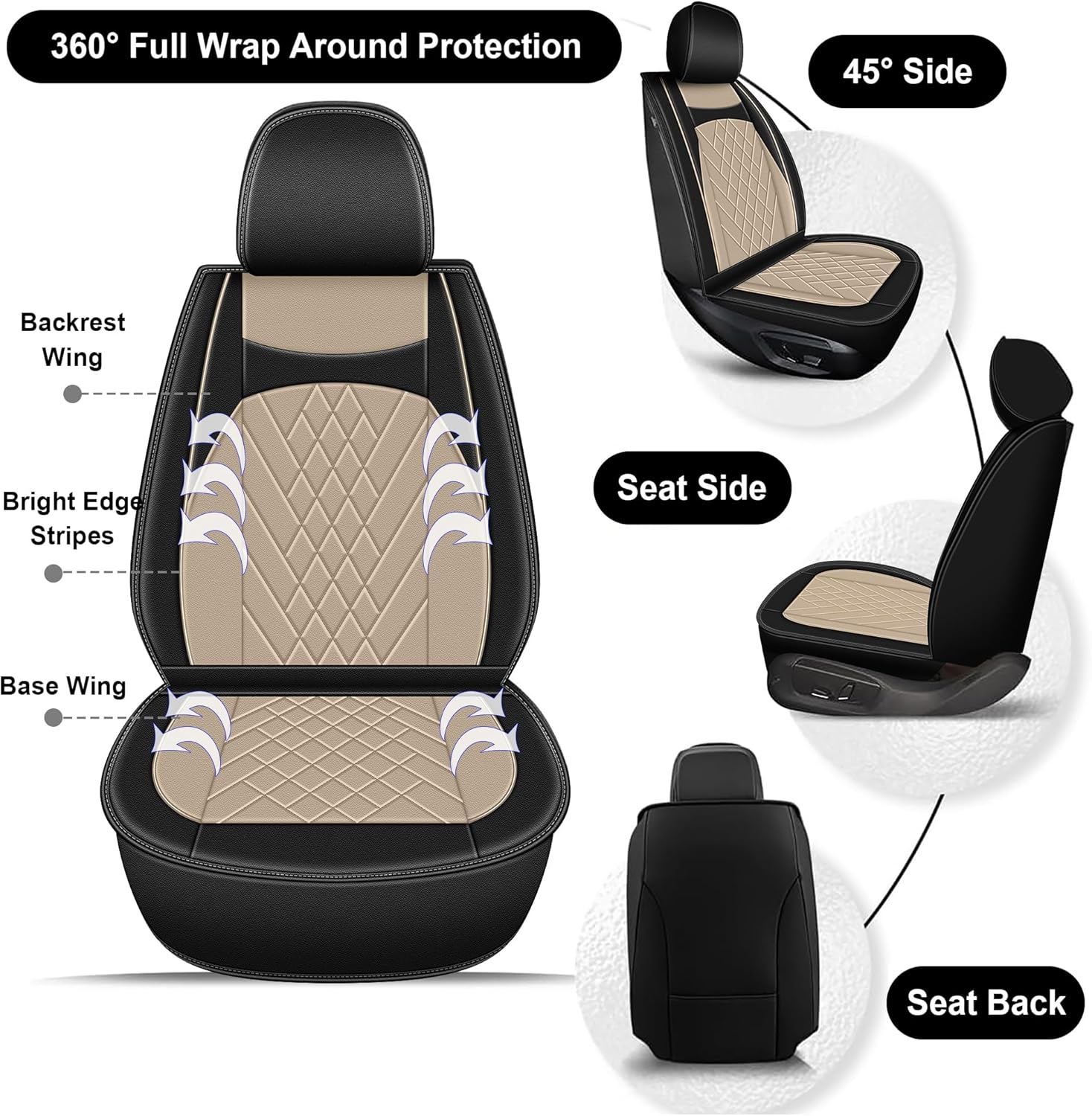 JIAMAOXIN CX-5 – Fundas de asiento delantero de piel sintética para Mazda CX-5 2013-2024 (negro y beige)