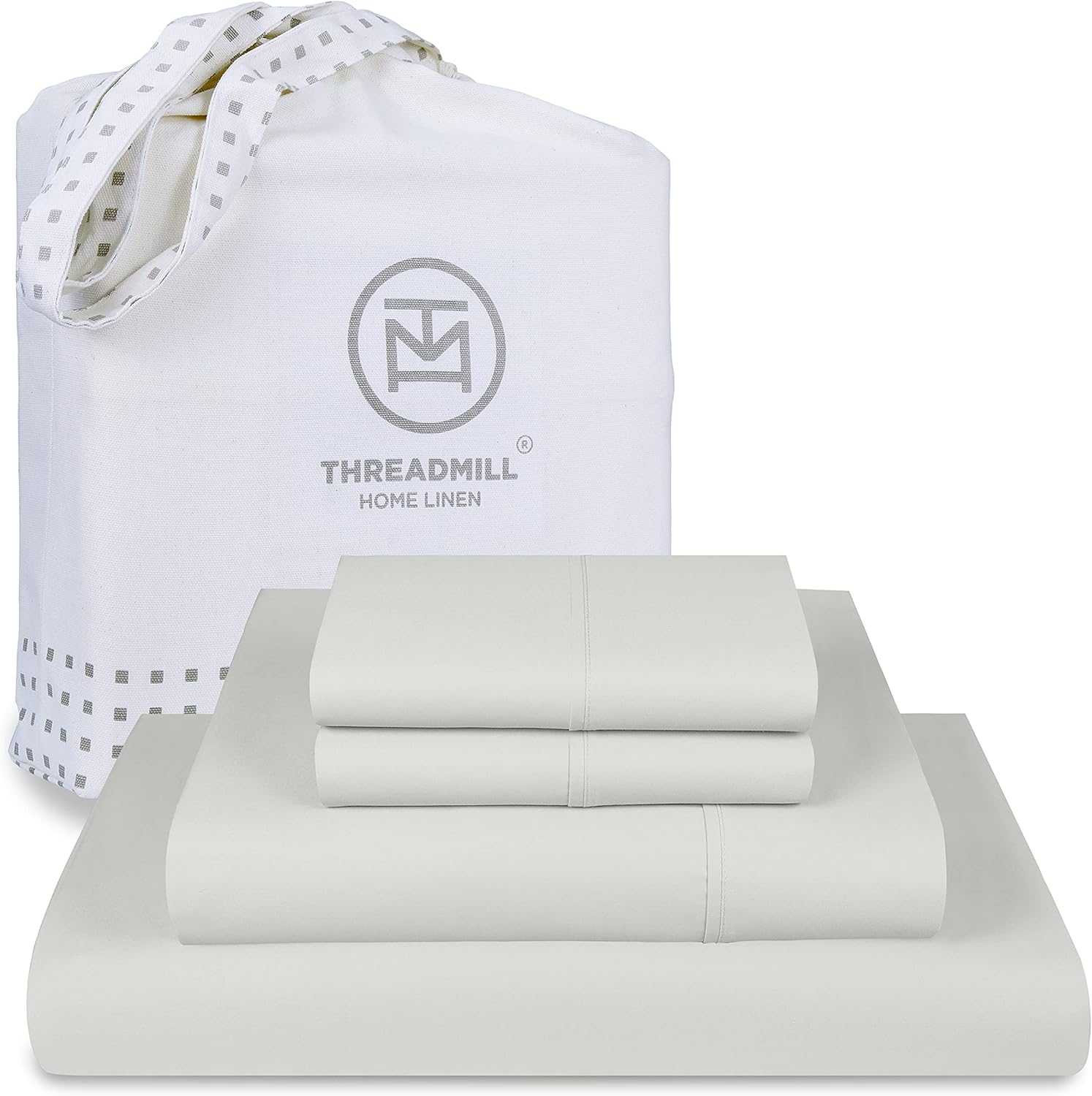 Threadmill Home Linen Bedding – Juego de sábanas de 300 hilos, 100 % algodón, juego de cama de lujo, 4 piezas, tejido de satén suave, color blanco,