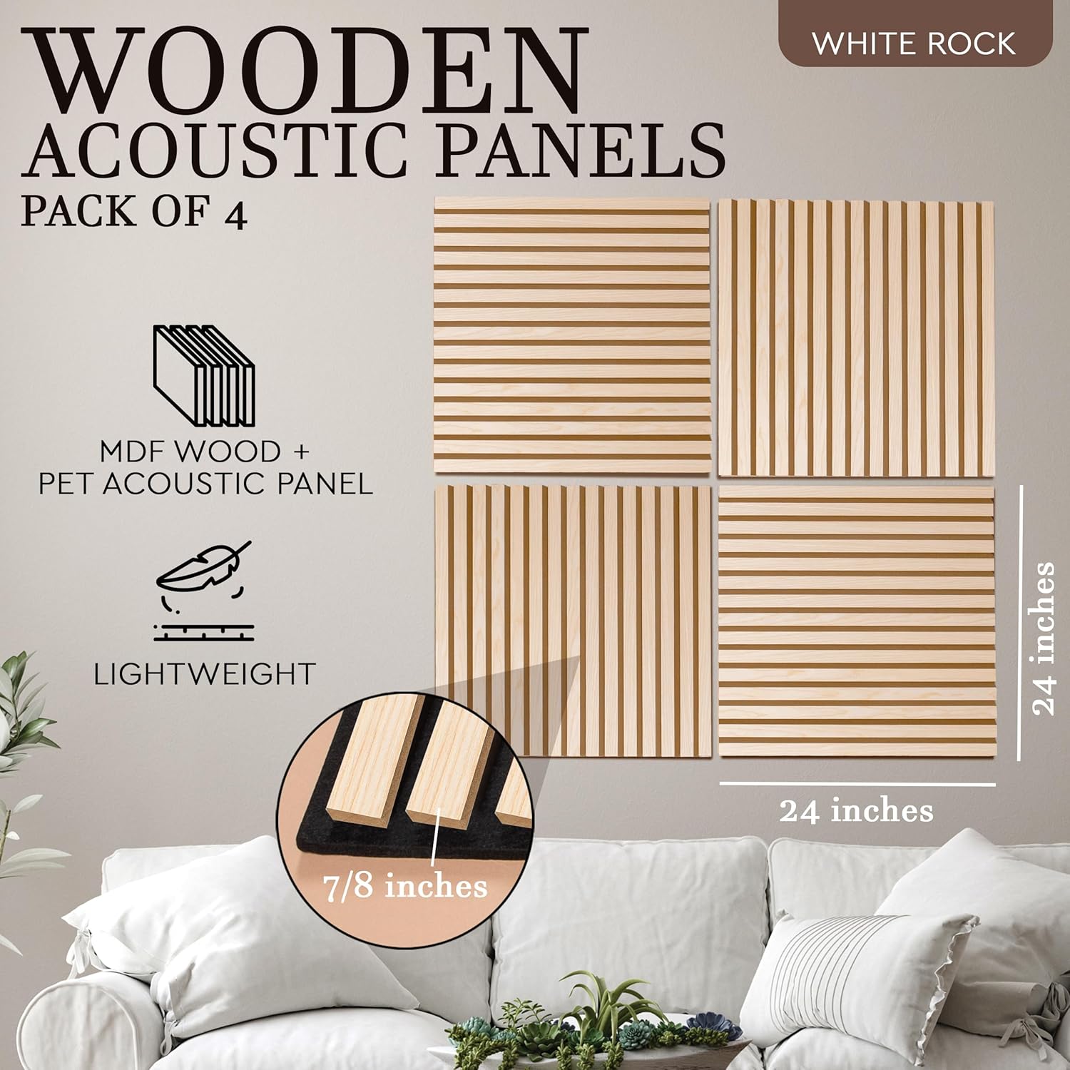 Acústico de madera, paneles de chapa de pared de madera, 24 x 24 pulgadas cada uno, paneles insonorizados, decoración de absorción de sonido
