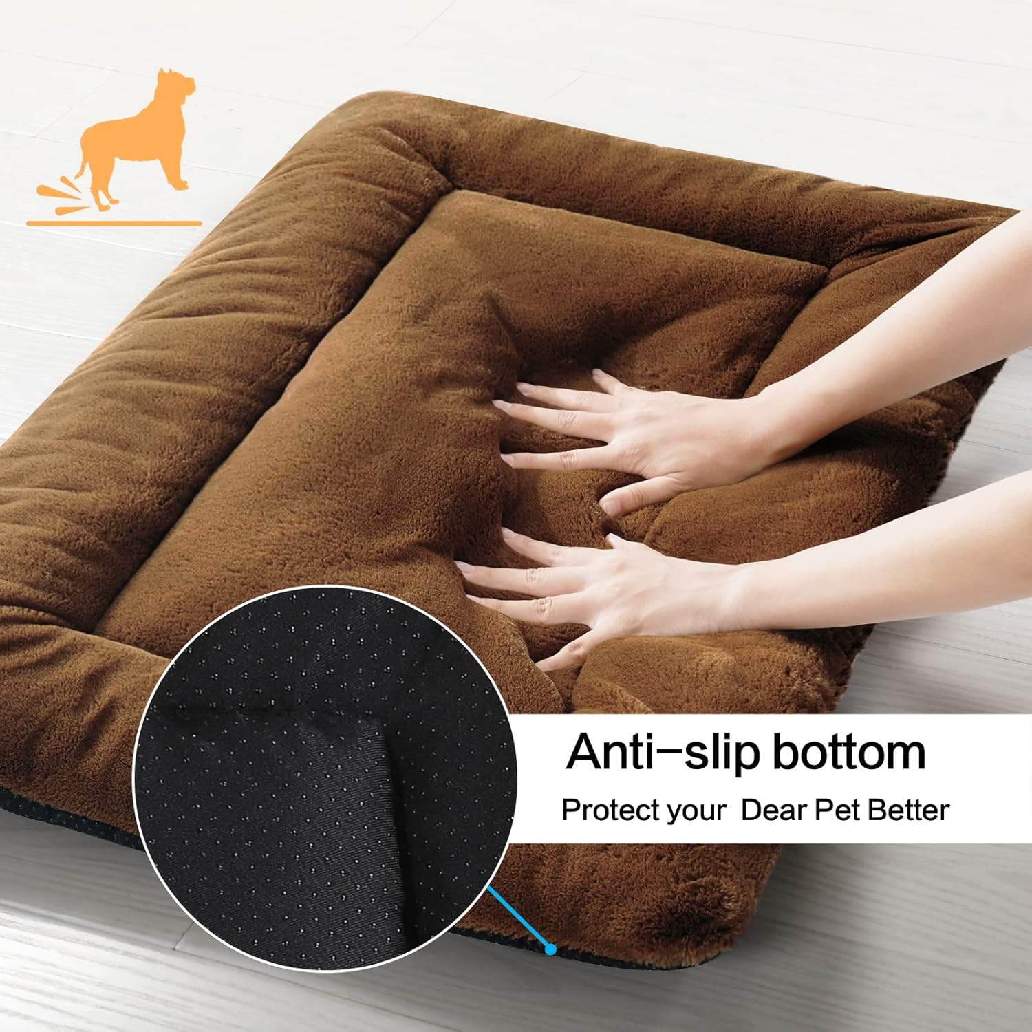 VERZEY Cama para perro, almohadilla ultrasuave de piel sintética para perros medianos, 30 pulgadas, marrón, lavable a máquina, antideslizante