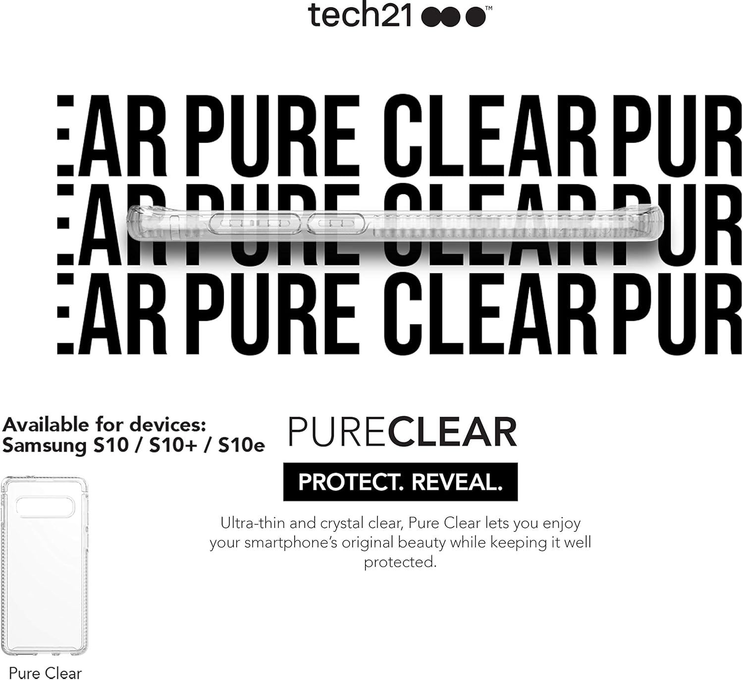 Tech21 Funda protectora para Samsung Galaxy S10 Plus, contraportada ultrafina con protección BulletShield – Transparente puro